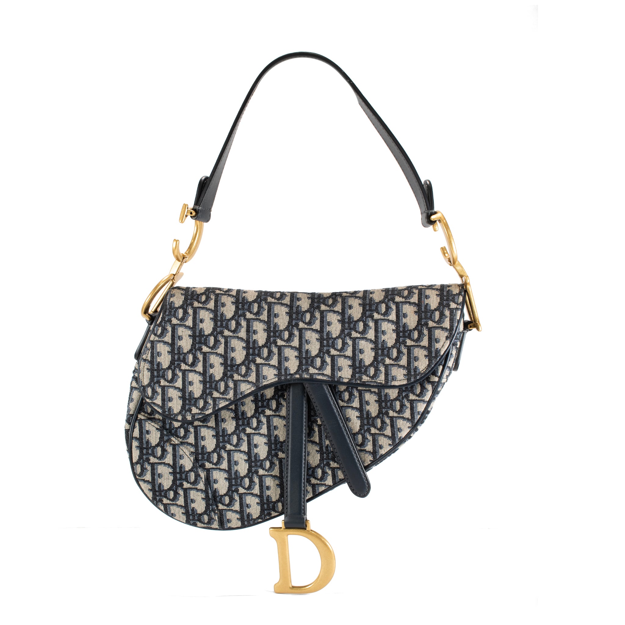 Christian Dior Oblique Saddle Navy Beige Canvas Shoulder Tote Bag