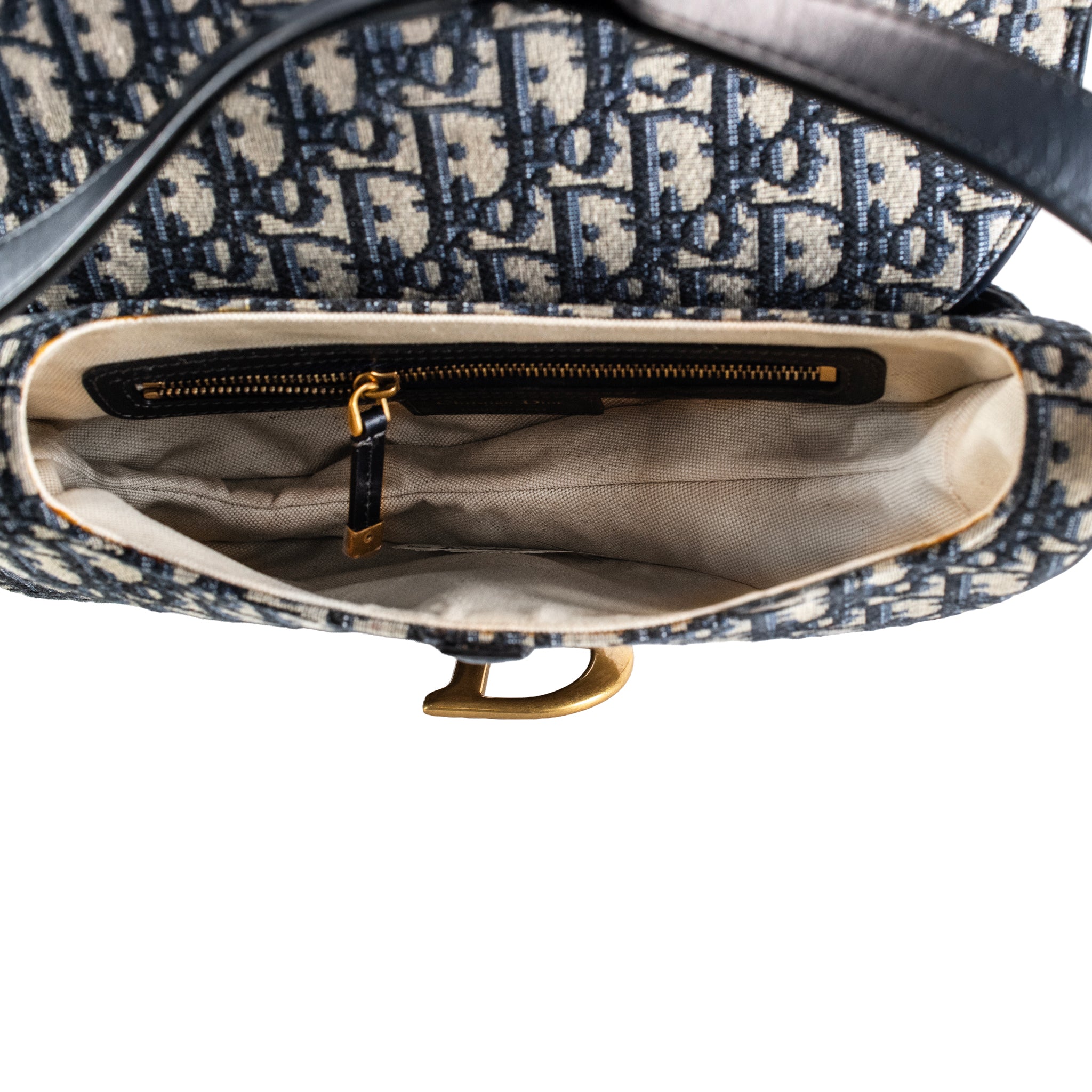 Christian Dior Oblique Saddle Navy Beige Canvas Shoulder Tote Bag