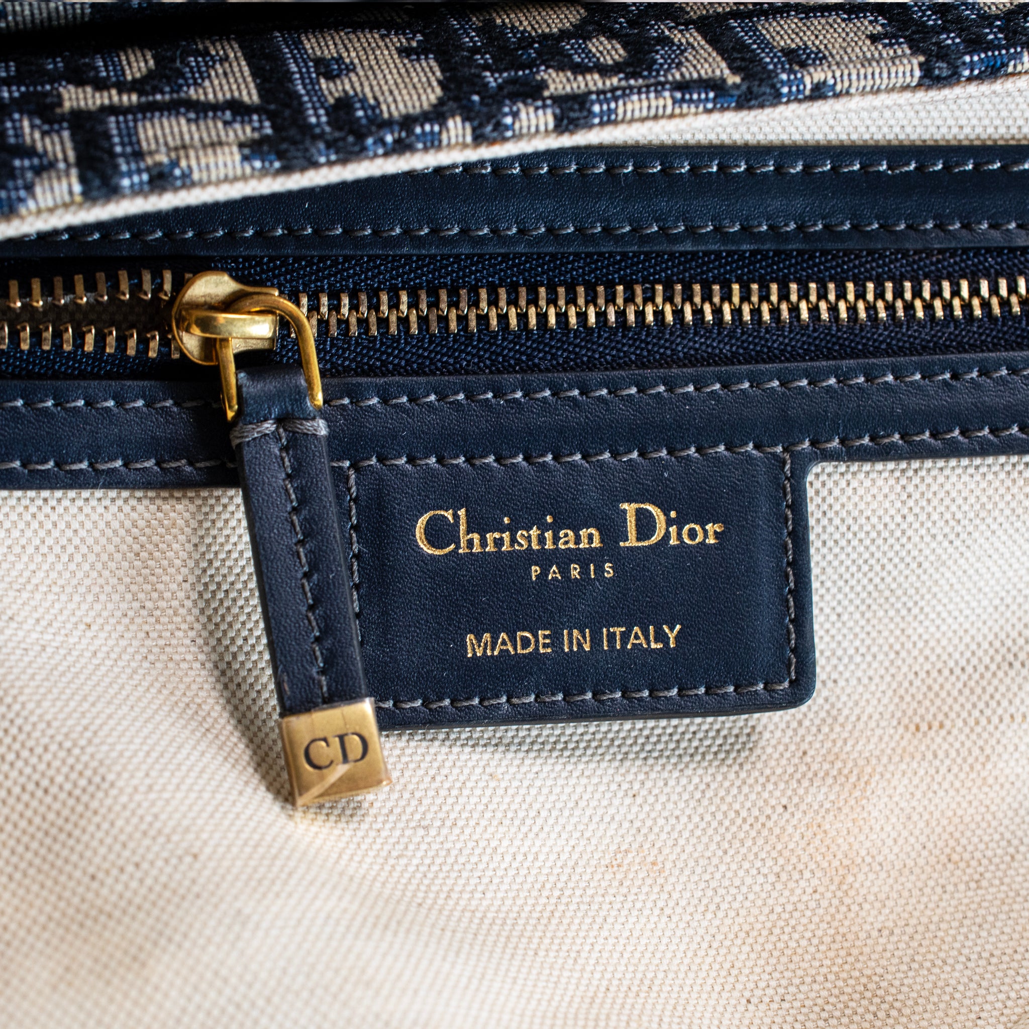 Christian Dior Oblique Saddle Navy Beige Canvas Shoulder Tote Bag