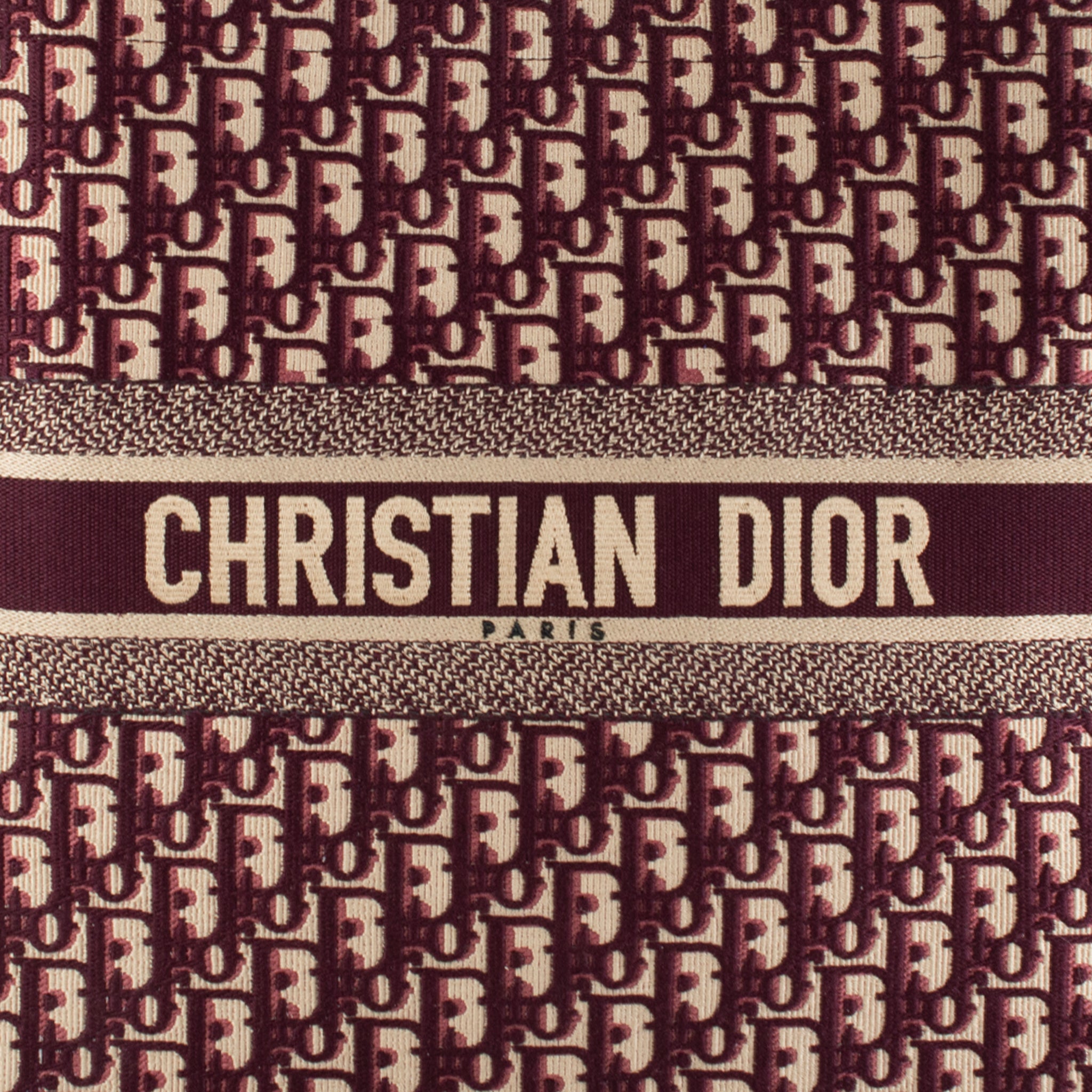 Christian Dior Book Medium Oblique Embroidery Burgundy Canvas Tote Bag
