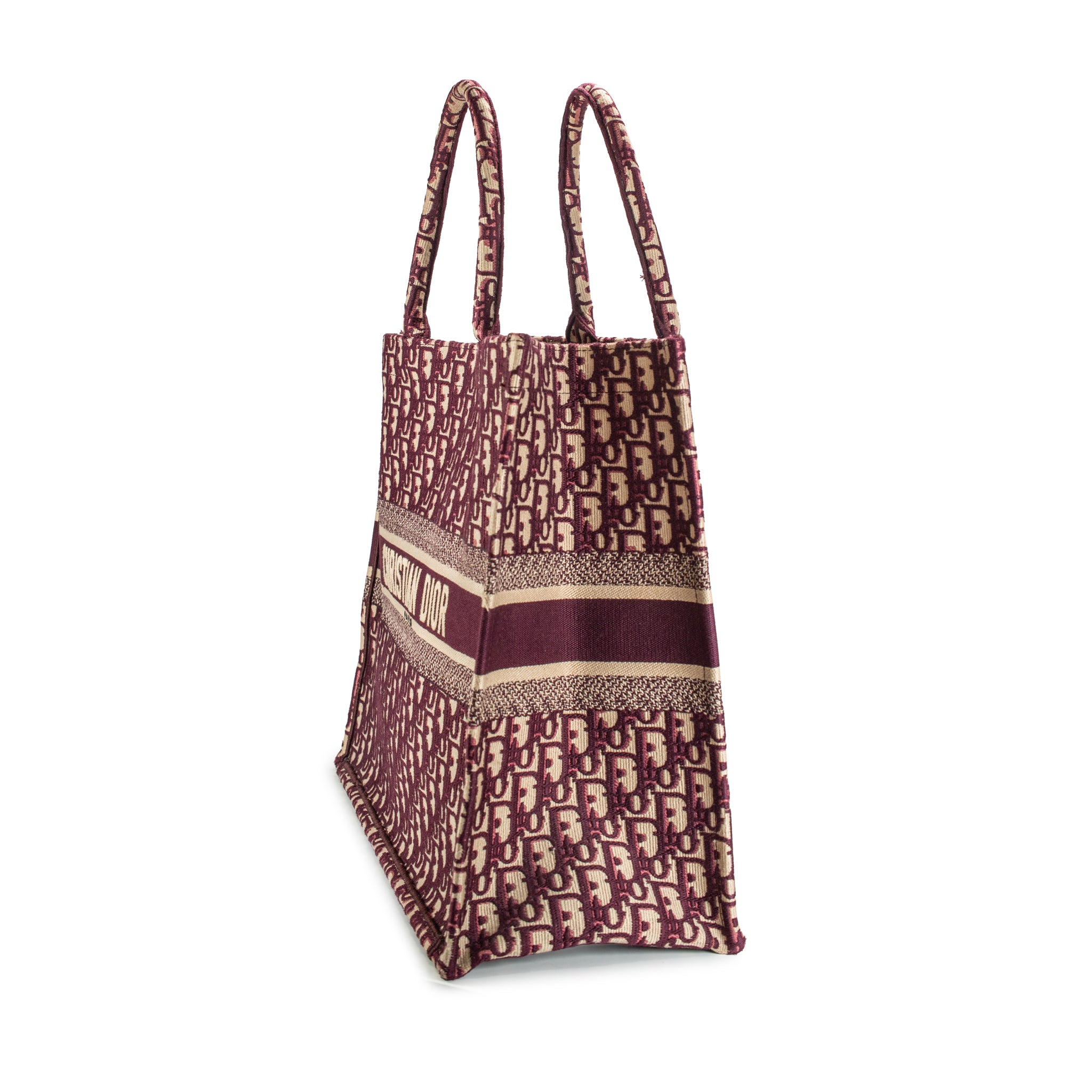 Christian Dior Book Medium Oblique Embroidery Burgundy Canvas Tote Bag