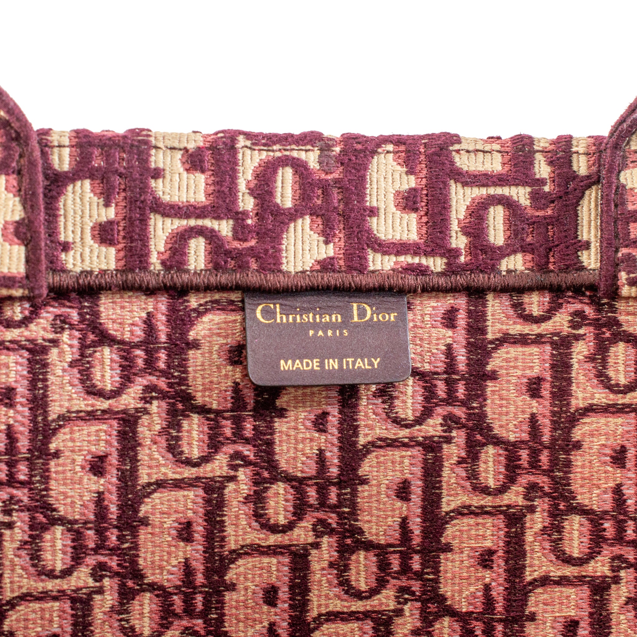 Christian Dior Book Medium Oblique Embroidery Burgundy Canvas Tote Bag