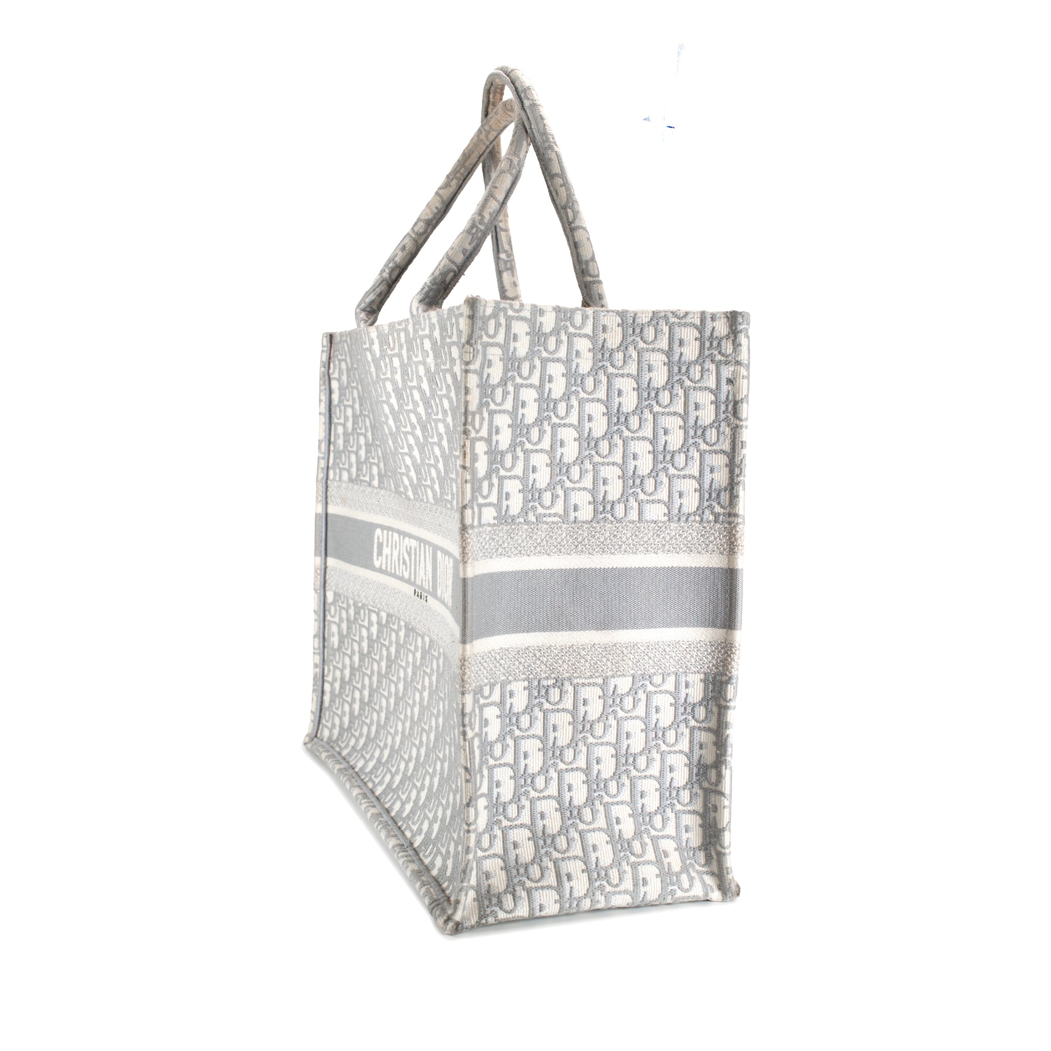 Christian Dior Book Medium Oblique Embroidery Gray Canvas Tote Bag