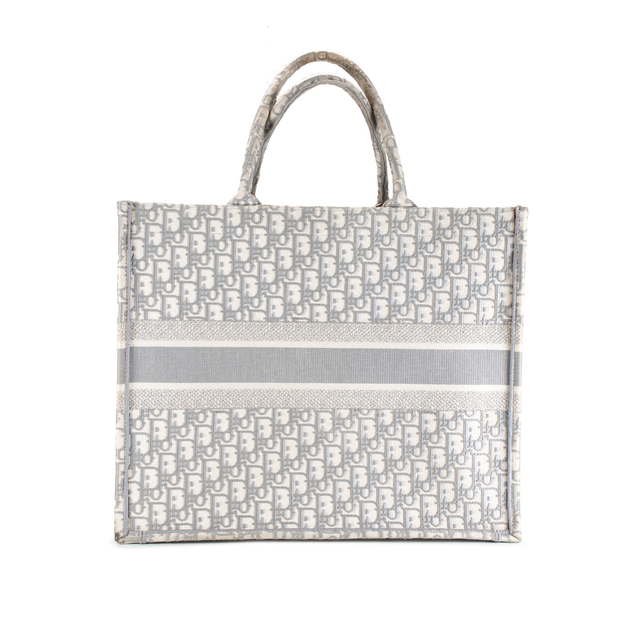 Christian Dior Book Medium Oblique Embroidery Gray Canvas Tote Bag