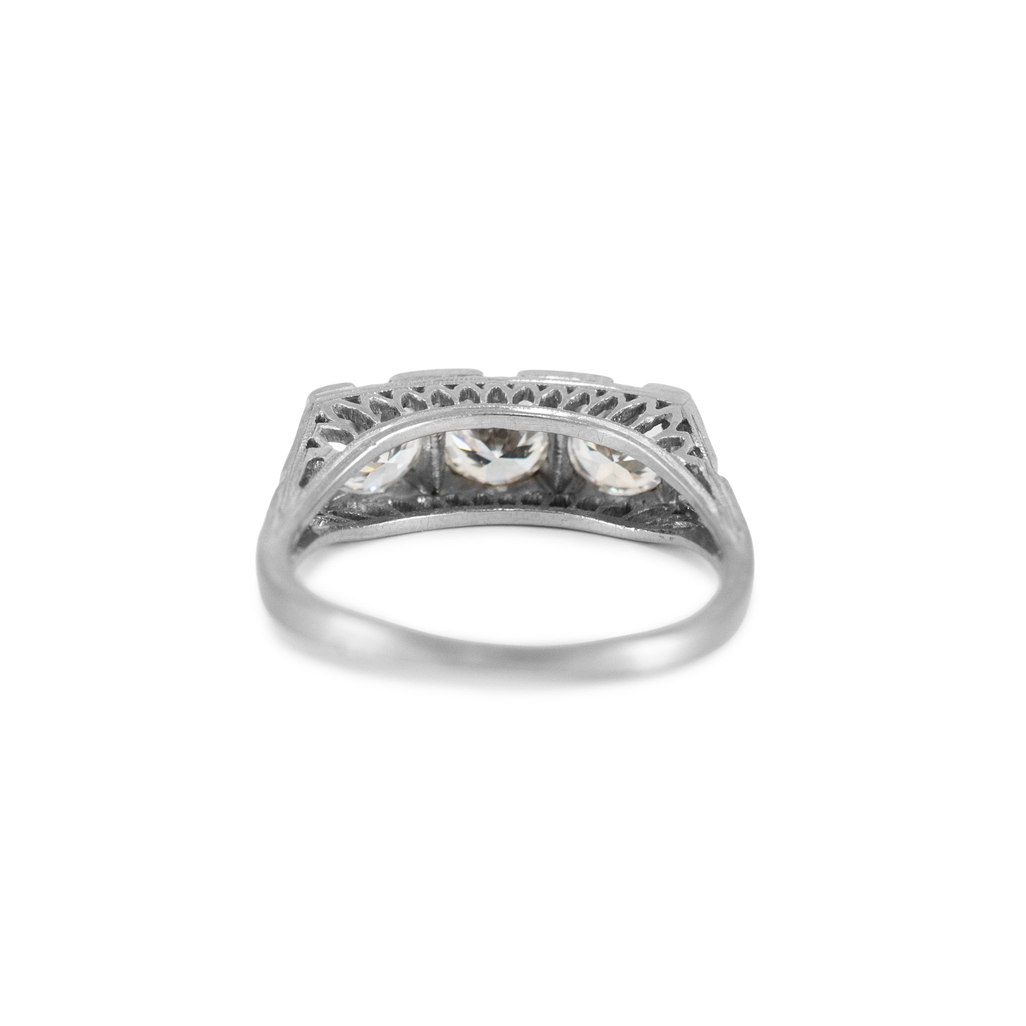 Antique Platinum Iridium 1.42ct Early Old Cut Diamond Three Stone Band Ring