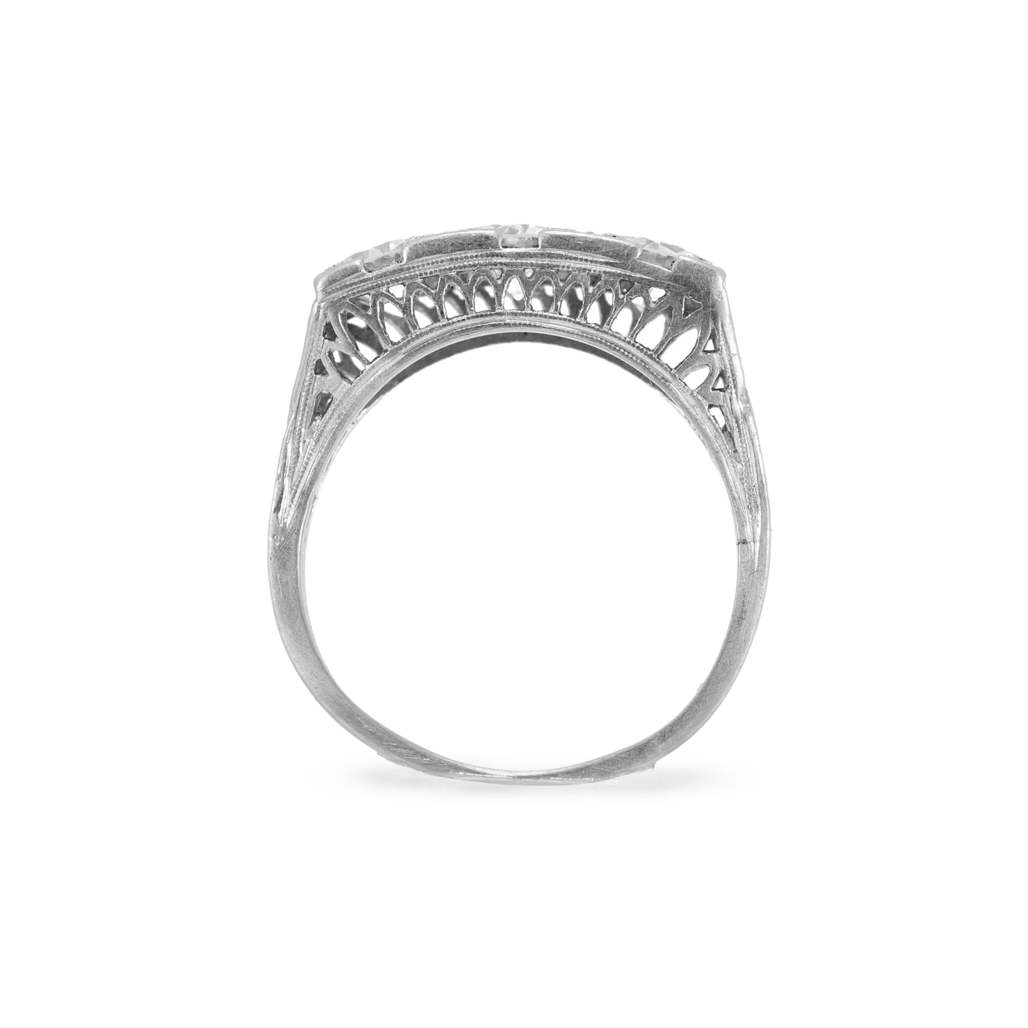 Antique Platinum Iridium 1.42ct Early Old Cut Diamond Three Stone Band Ring