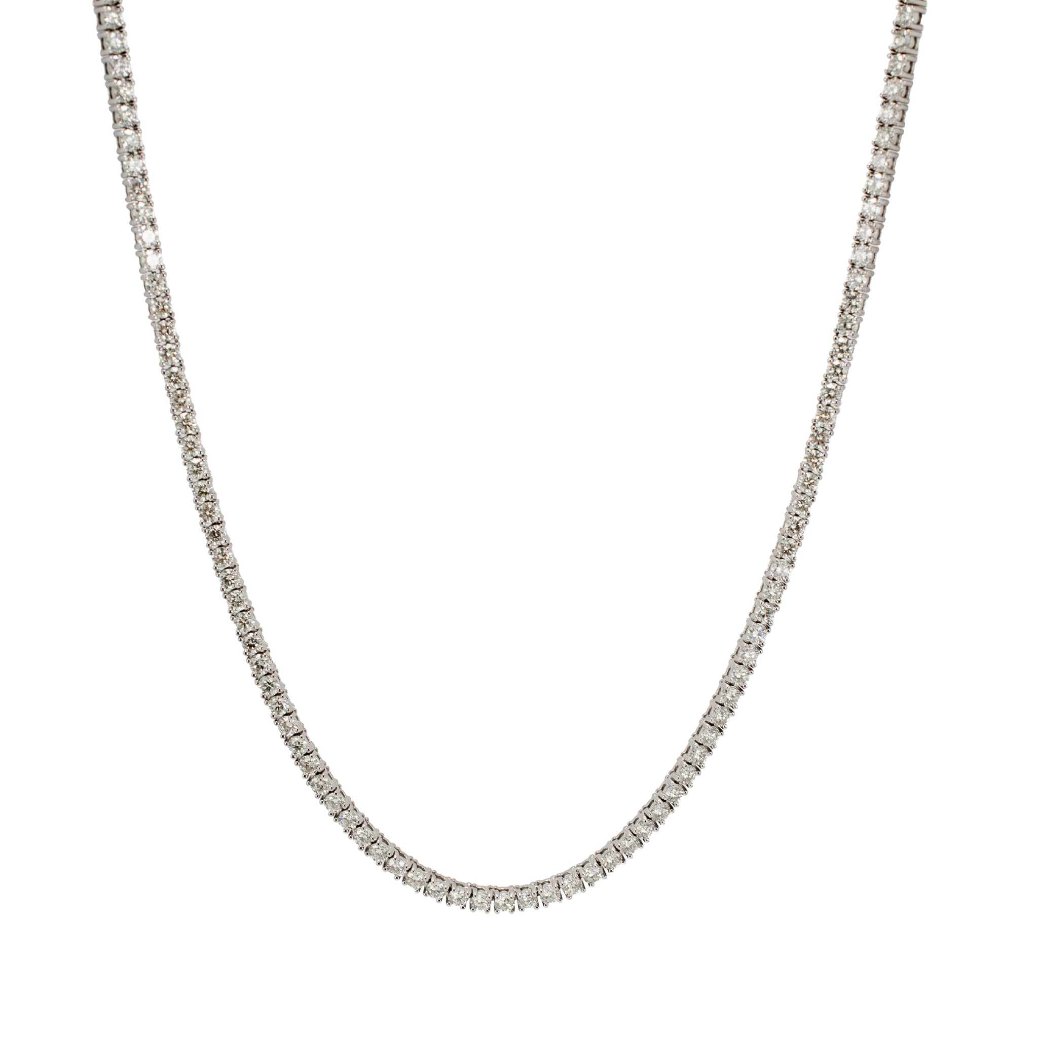 14K White Gold 11.88ct Round Diamond 4 Prongs Tennis Chain Matinee Necklace