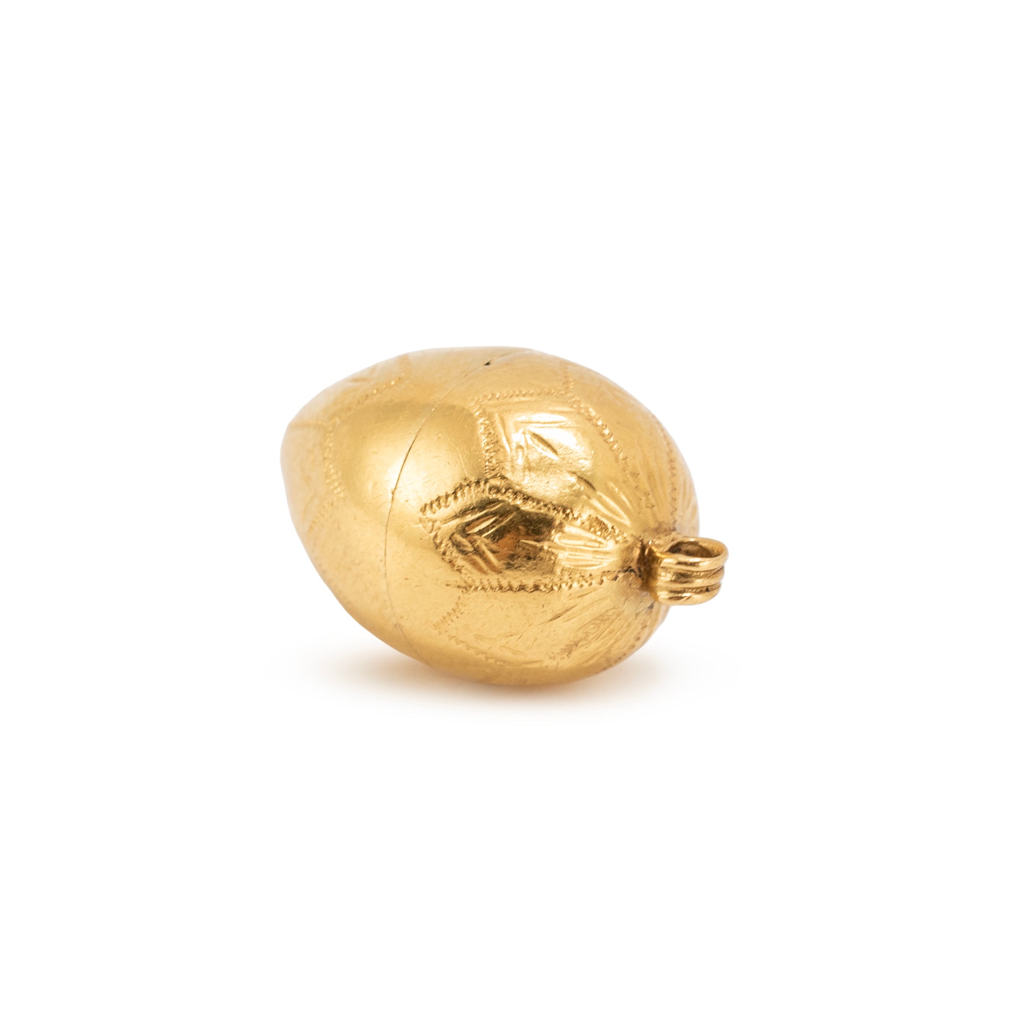 Vintage 18K Yellow Gold Engraved Egg Form Screw-Top Locket Charm Pendant