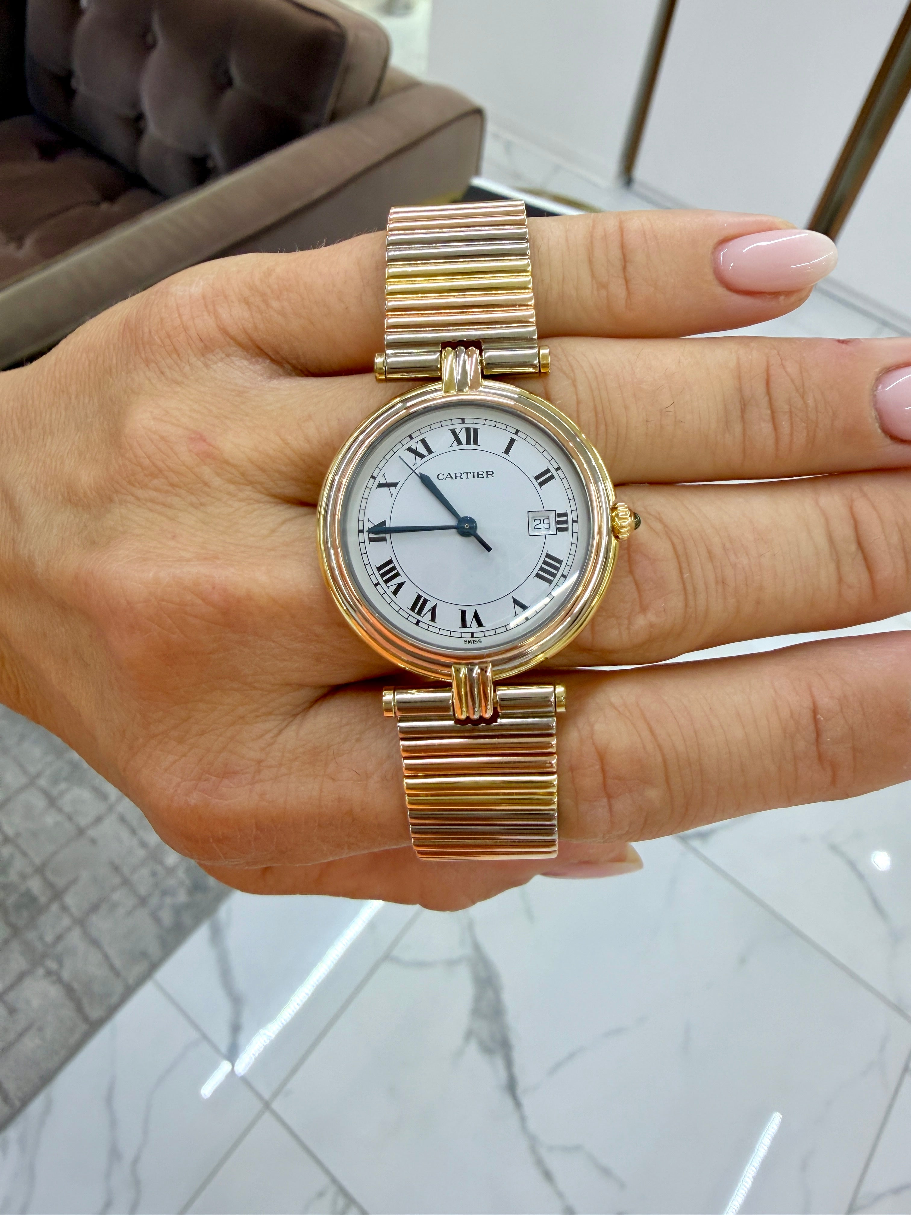 Vintage Cartier Panthere Vendome 30MM Ref 8100 18K Tri-Color Gold Quartz Watch