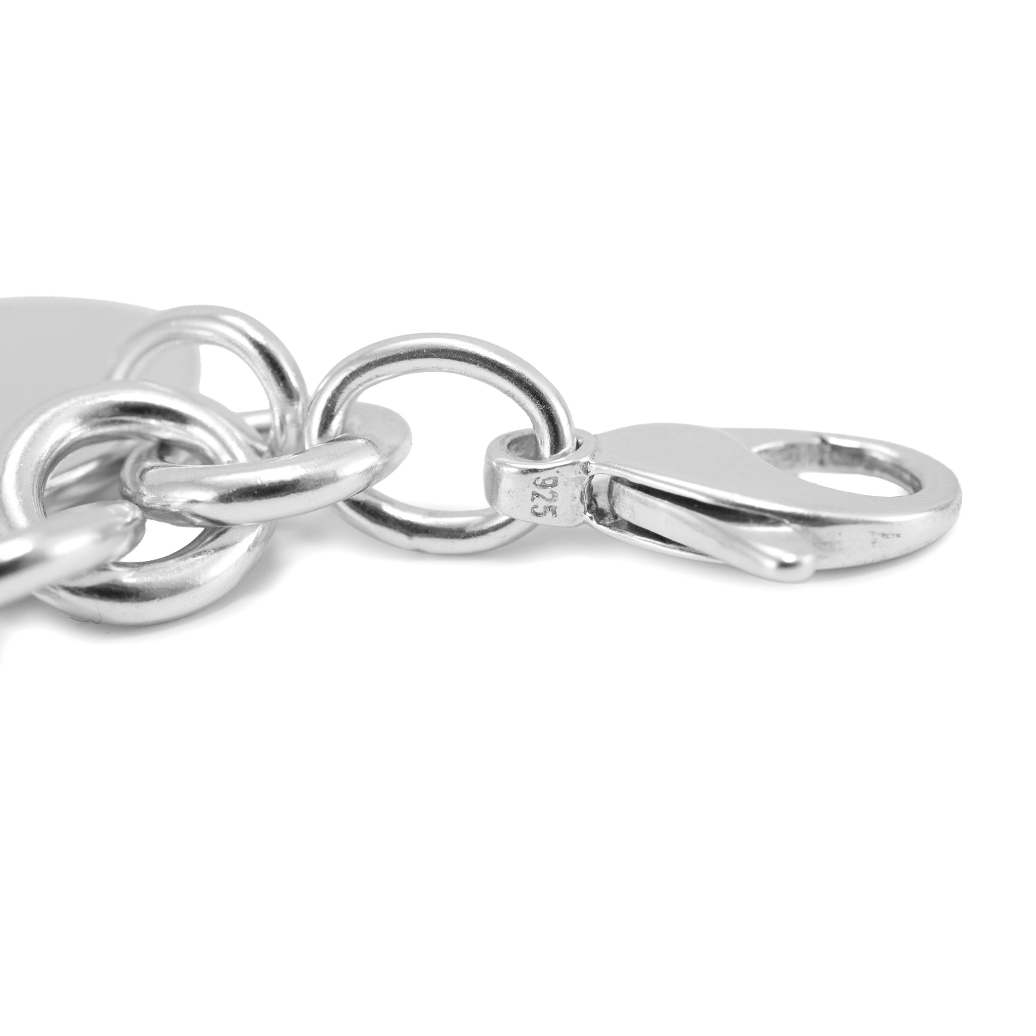 Ladies Tiffany & Co. 925 Sterling Silver Round Tag Charm Rolo Link Bracelet