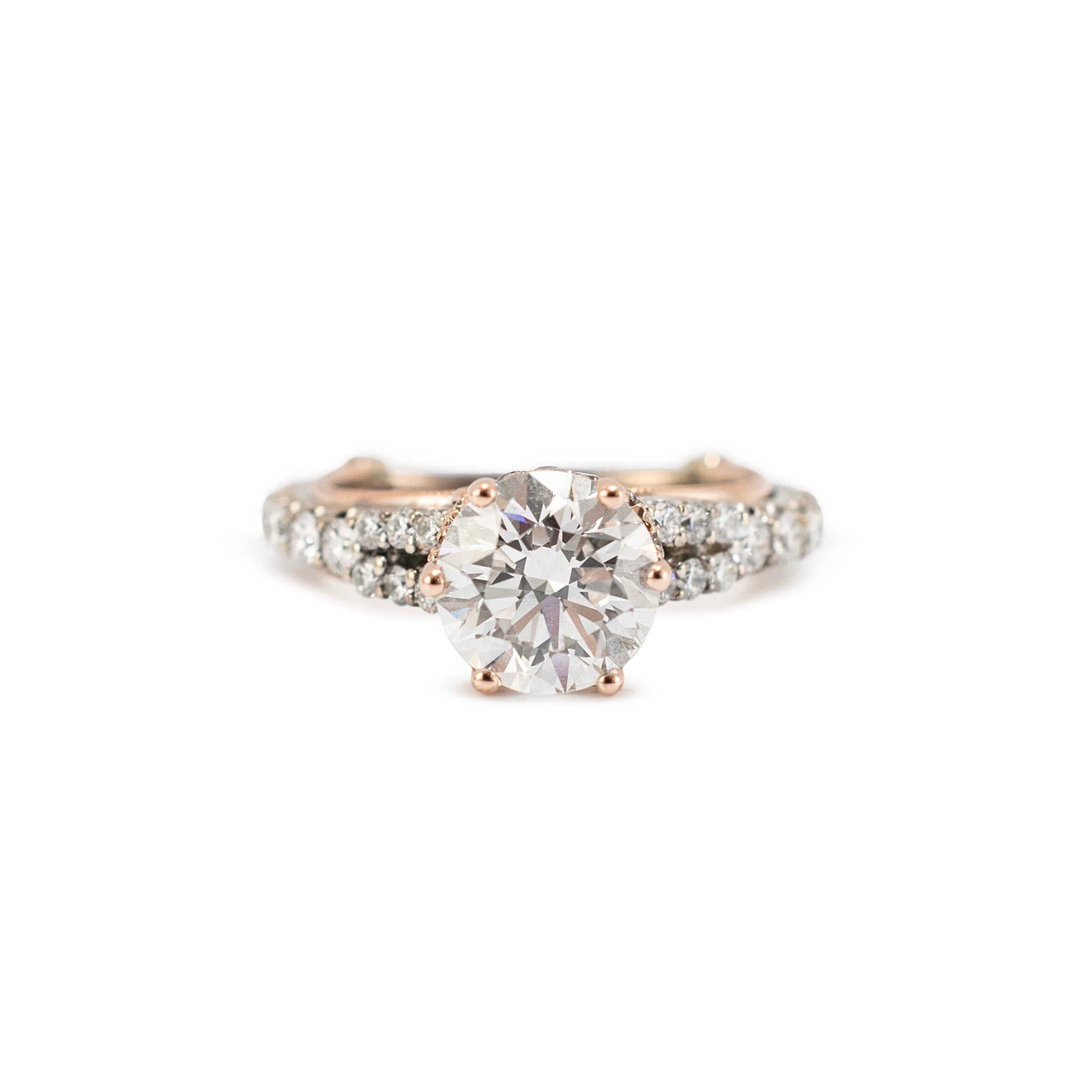 14K White & Rose Gold 2.47ct Gcal Round Cut Lab Grown Diamond Engagement Ring