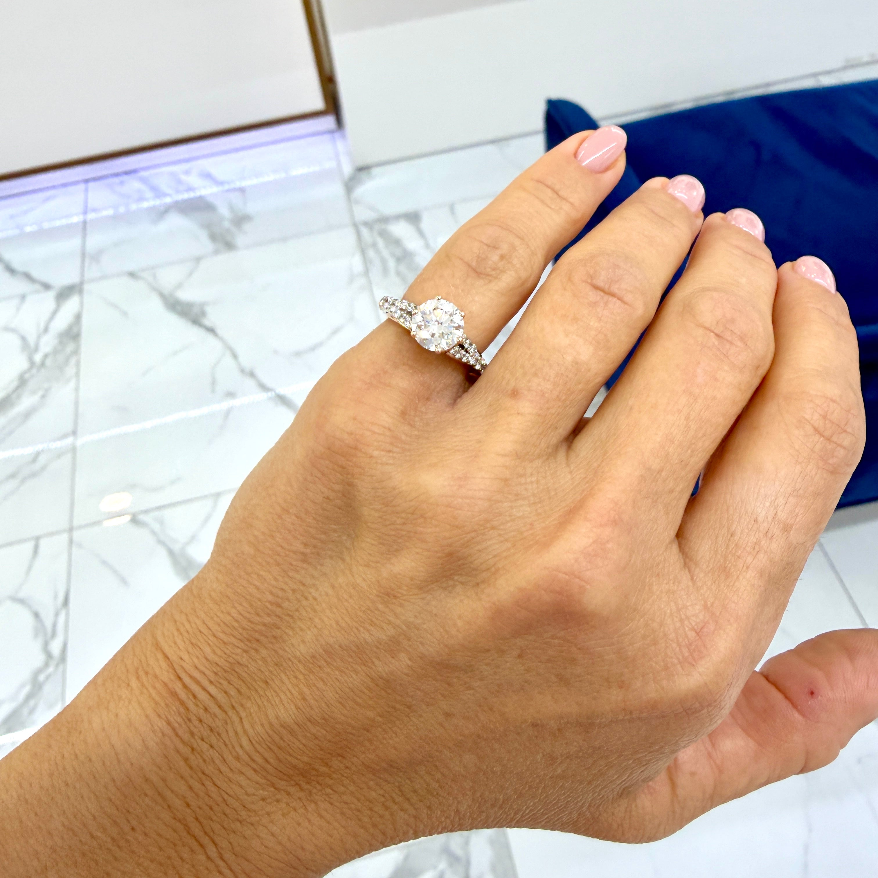 14K White & Rose Gold 2.47ct Gcal Round Cut Lab Grown Diamond Engagement Ring