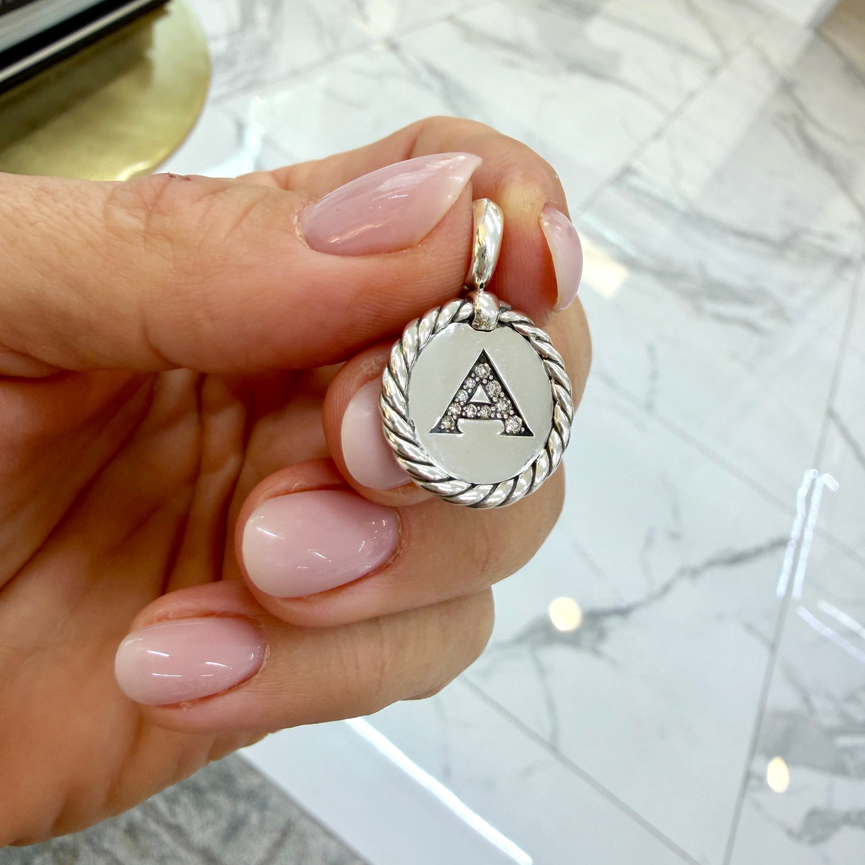 David Yurman Cable Collectibles 925 Silver Diamond “A” Initial Charm Pendant