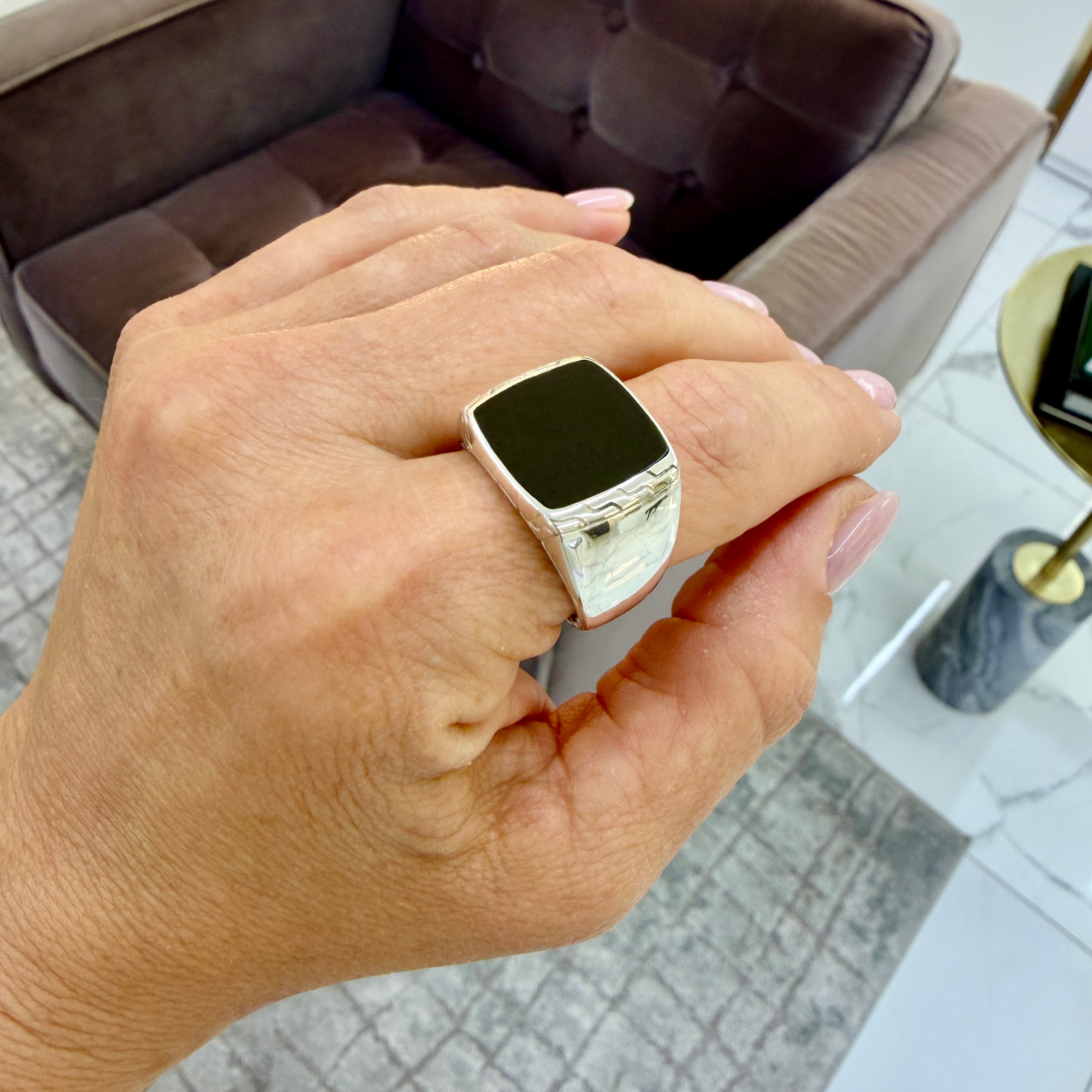 Men’s John Hardy 925 Sterling Silver Black Onyx Square Signet Cocktail Ring