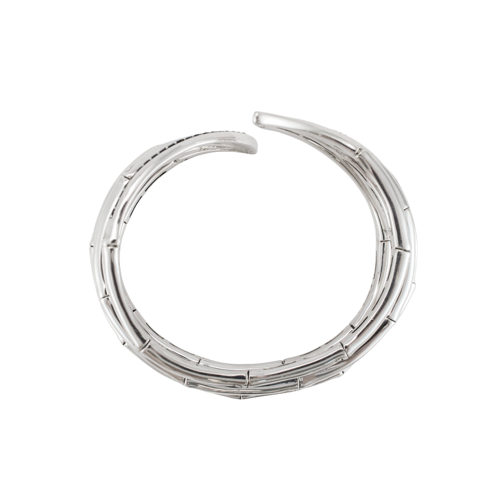 John Hardy Bamboo 925 Silver 1.40ctw Black Sapphires Flex Cuff Bangle Bracelet
