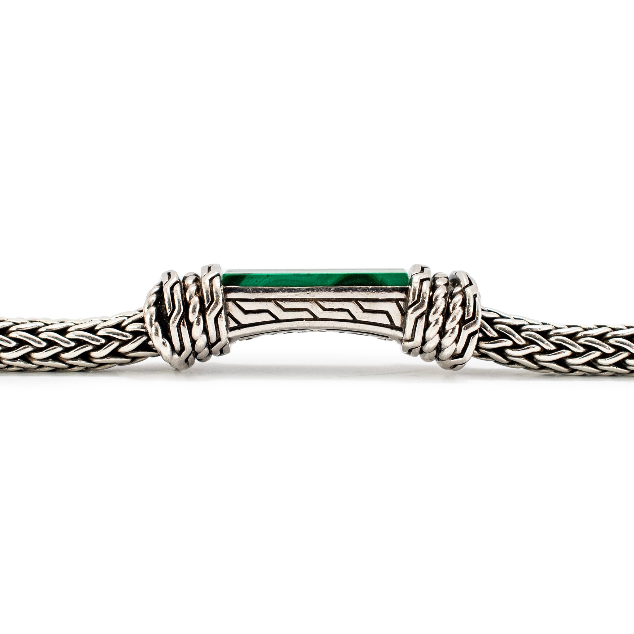 Men’s Effy Silver 10.20 CT Malachite Braided Chain Wheat Mesh Link Bracelet