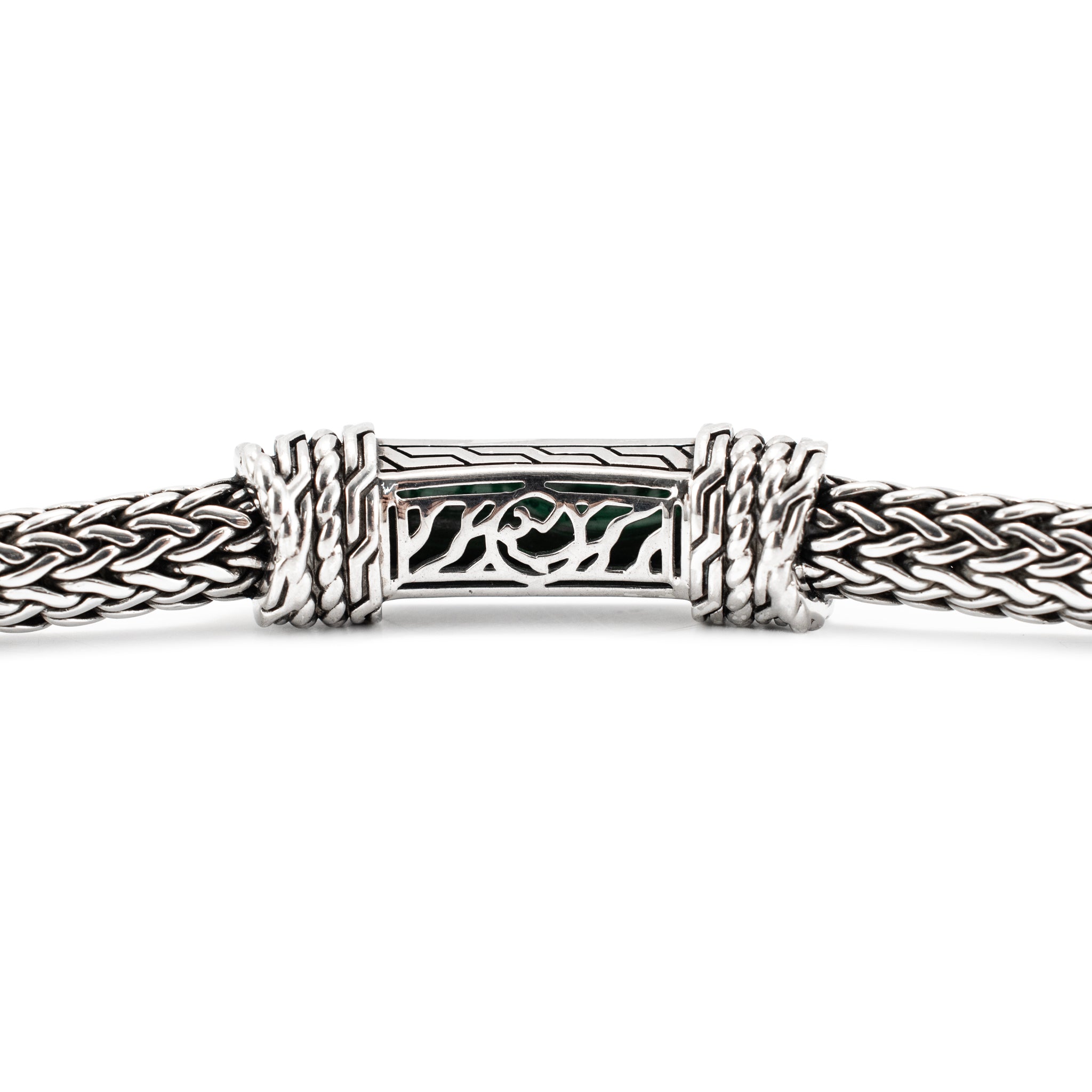 Men’s Effy Silver 10.20 CT Malachite Braided Chain Wheat Mesh Link Bracelet