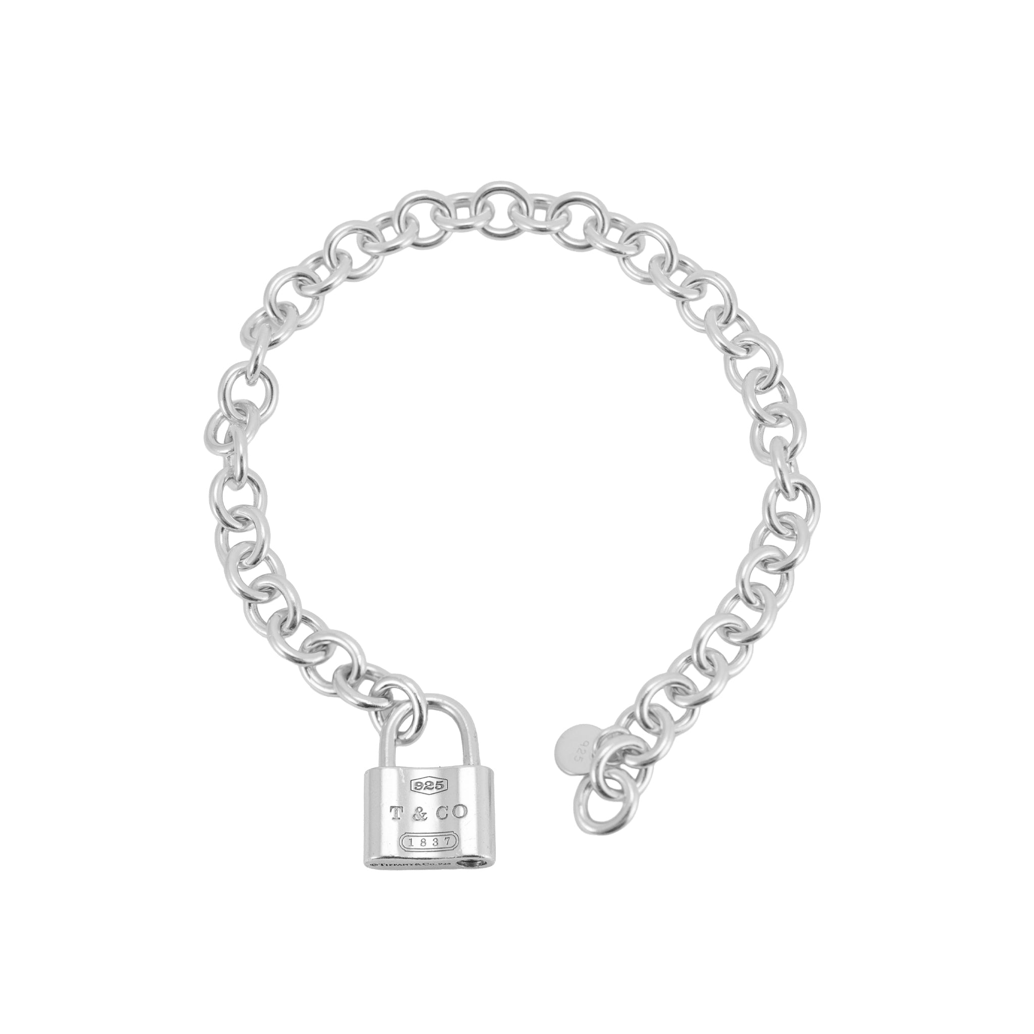 Tiffany & Co. 1837 Cadena Lock 925 Sterling Silver Charm Link Bracelet