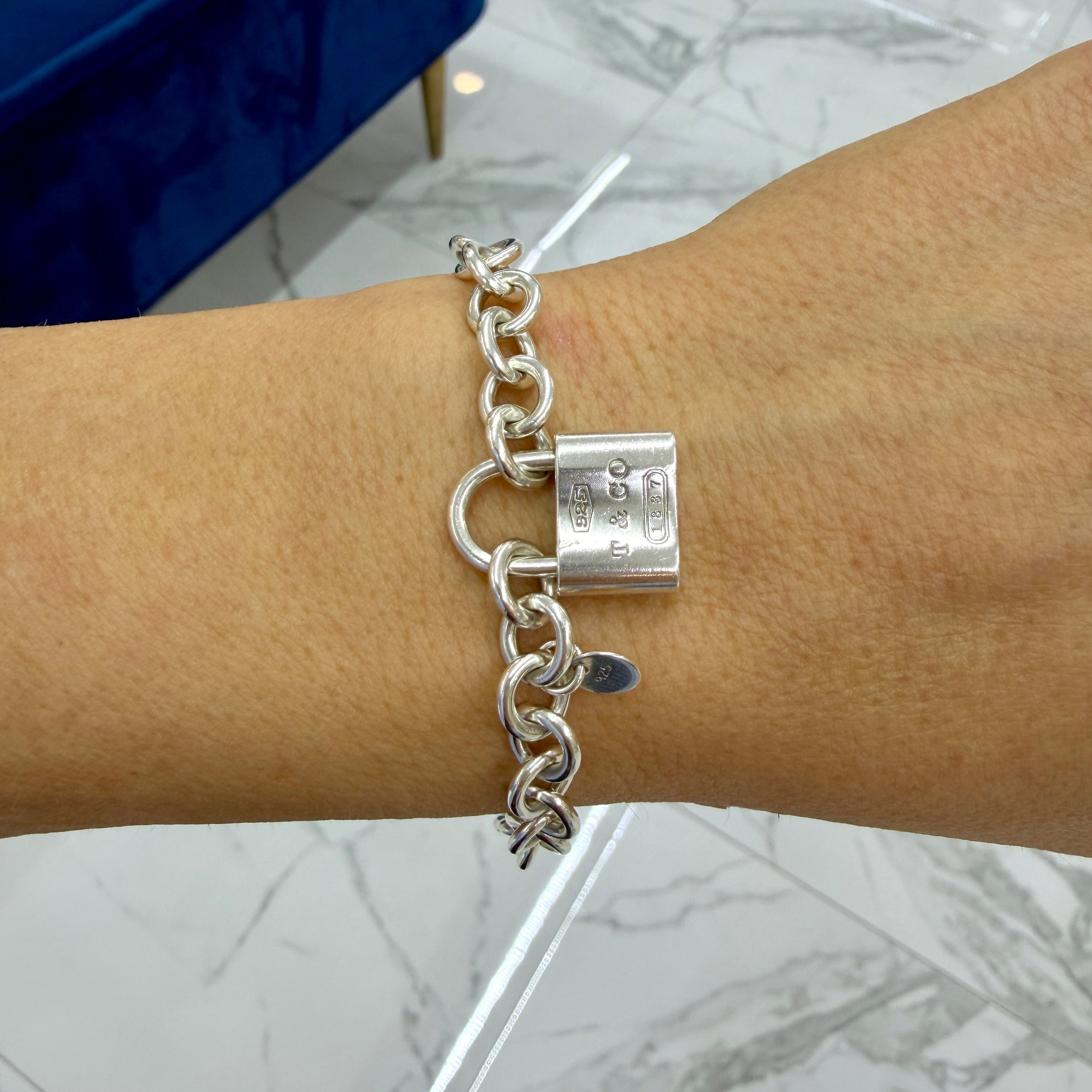 Tiffany & Co. 1837 Cadena Lock 925 Sterling Silver Charm Link Bracelet