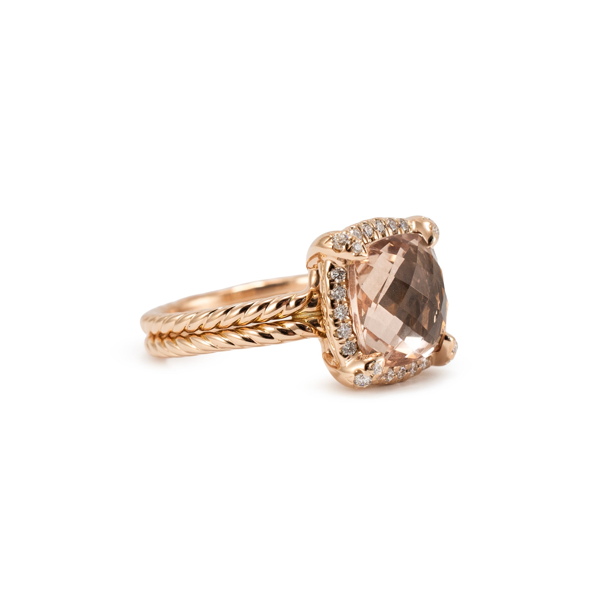 David Yurman Chatelaine 18K Rose Gold Morganite Pavé Diamond Cable Cocktail Ring