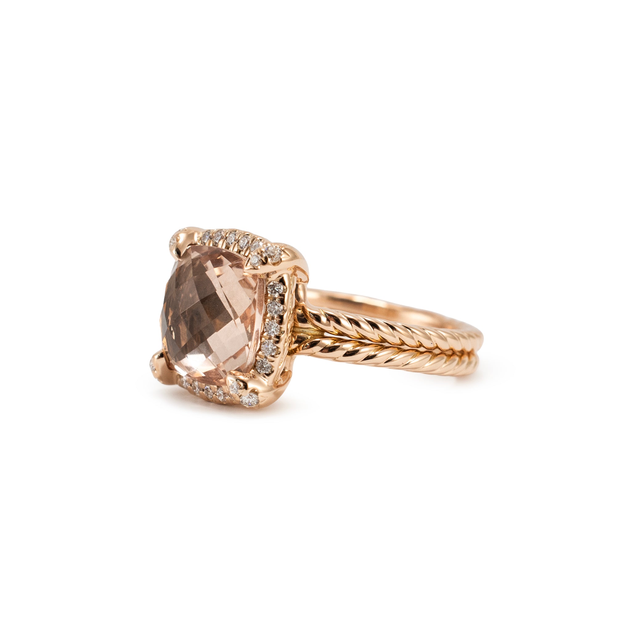 David Yurman Chatelaine 18K Rose Gold Morganite Pavé Diamond Cable Cocktail Ring