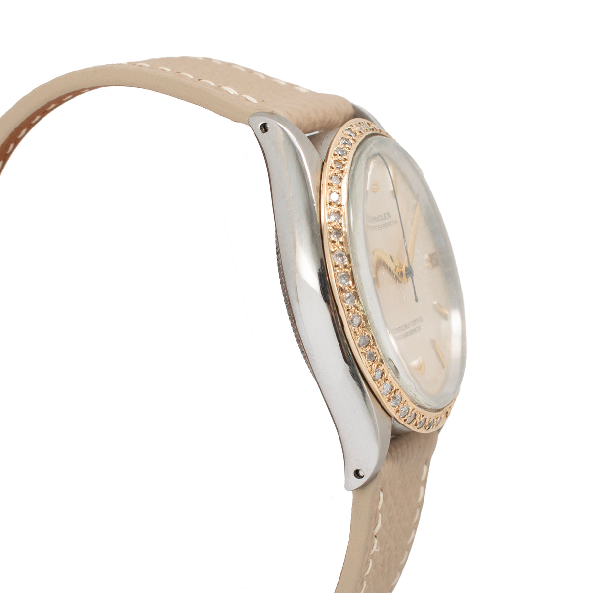 Ladies Vintage Rolex Oyster Perpetual 34MM 6567 Diamond Bezel Steel Gold Watch