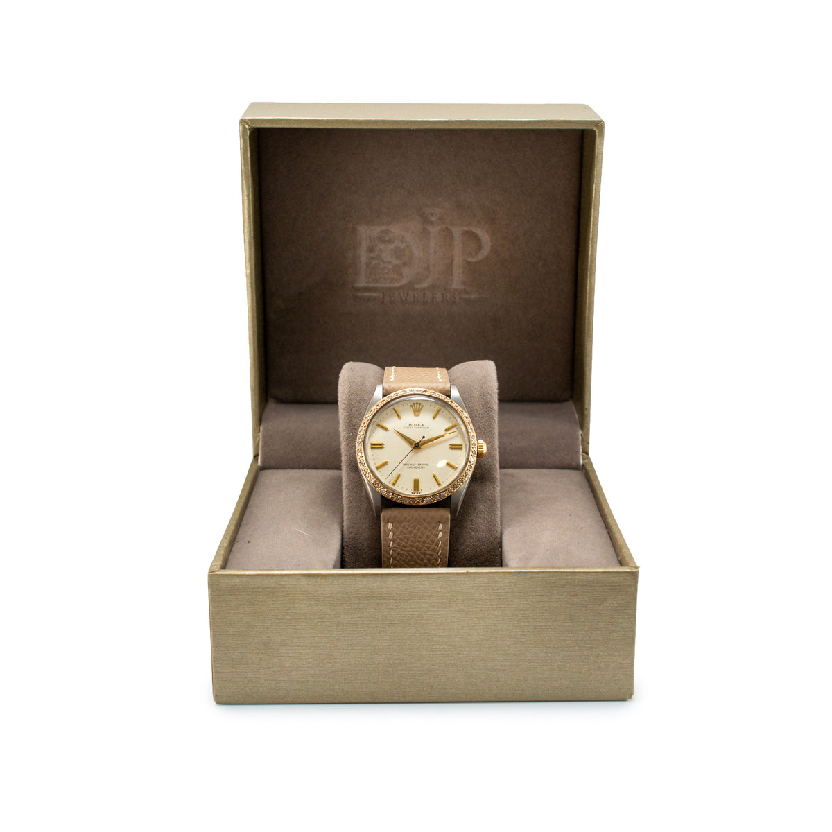 Ladies Vintage Rolex Oyster Perpetual 34MM 6567 Diamond Bezel Steel Gold Watch