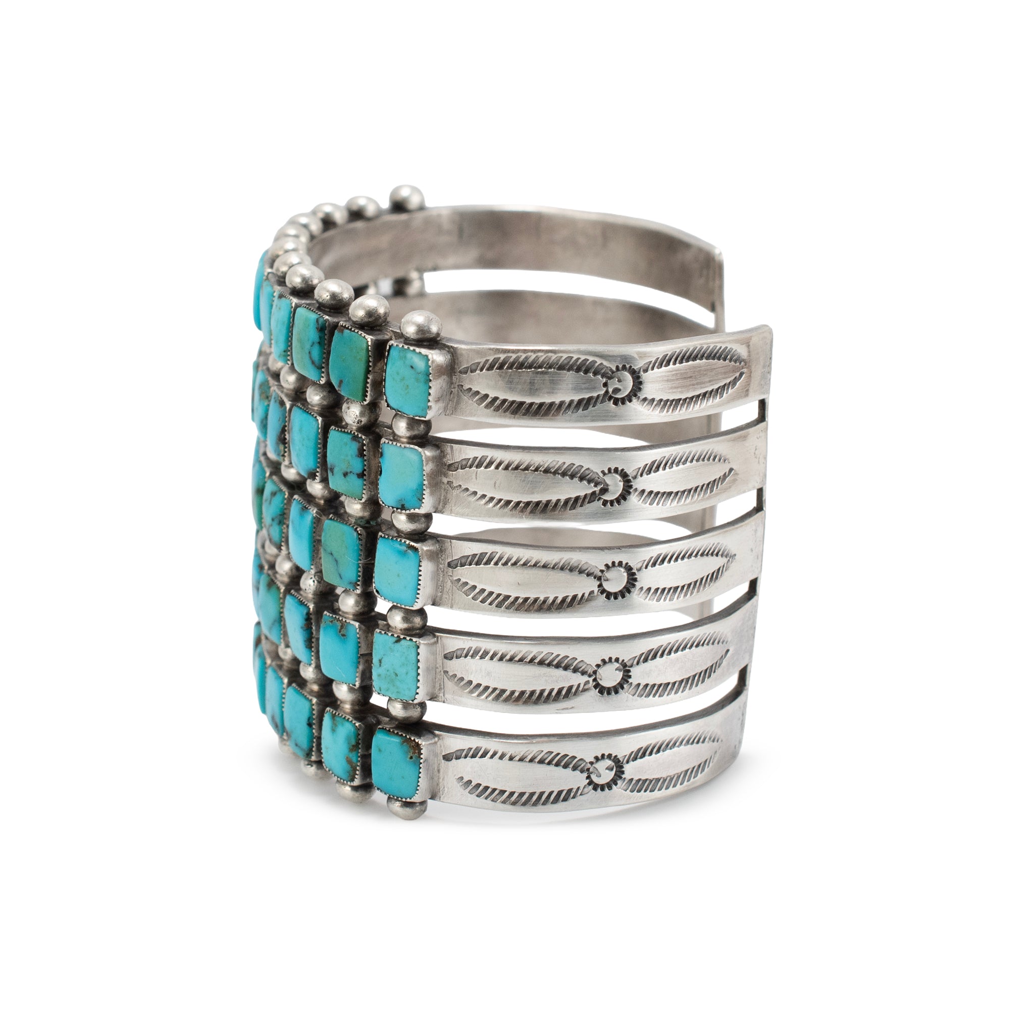 Vintage Sterling Silver Native American Five Row Turquoise Cuff Bracelet