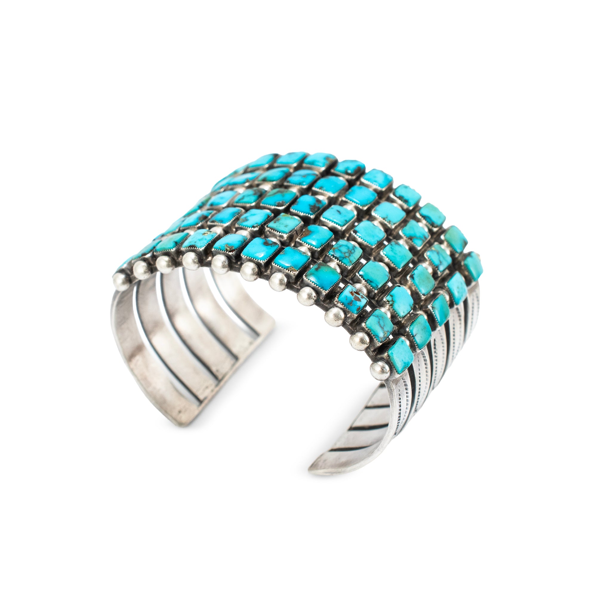 Vintage Sterling Silver Native American Five Row Turquoise Cuff Bracelet
