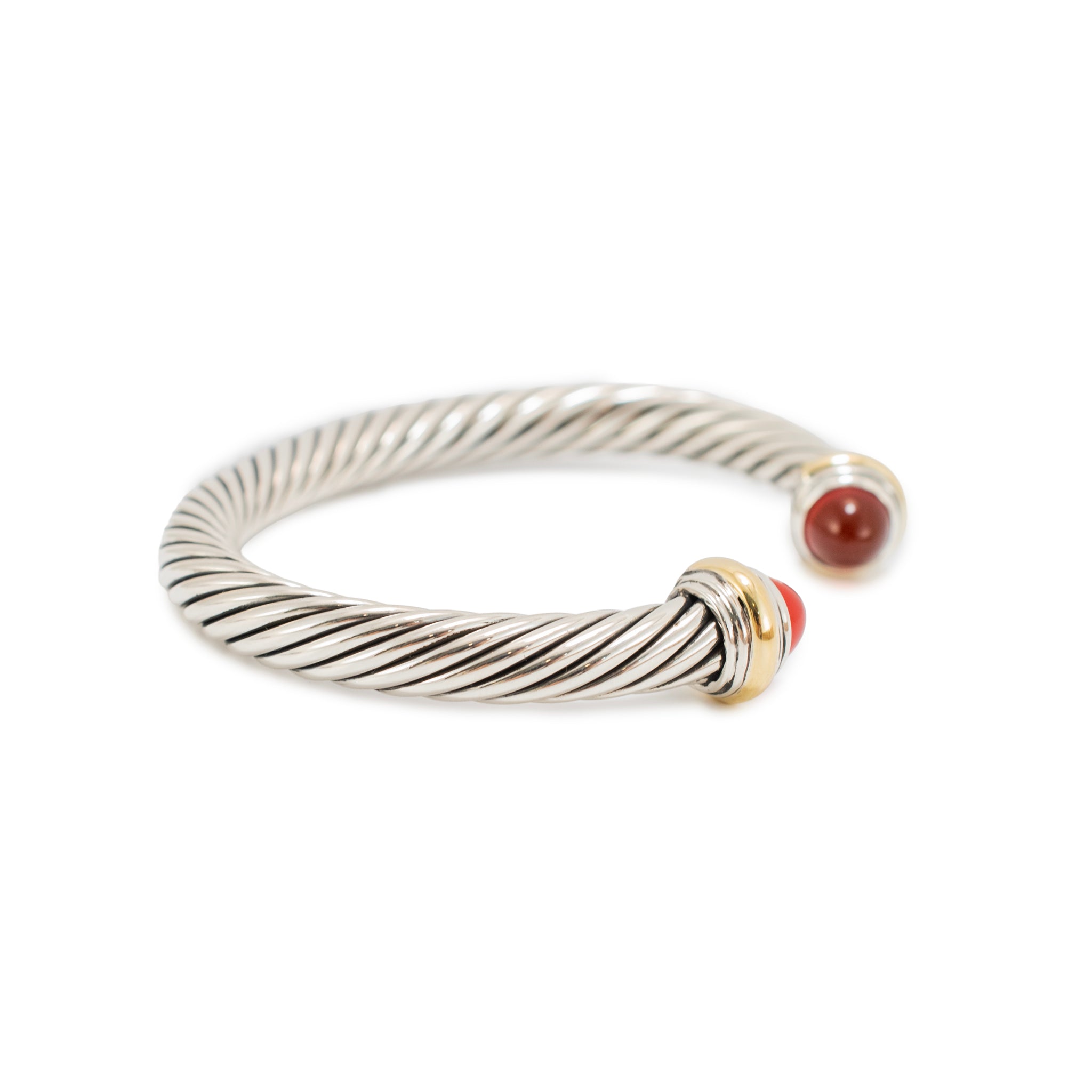 David Yurman Classic Cable 7MM 18K Yg 925 Silver Carnelian Bangle Cuff Bracelet