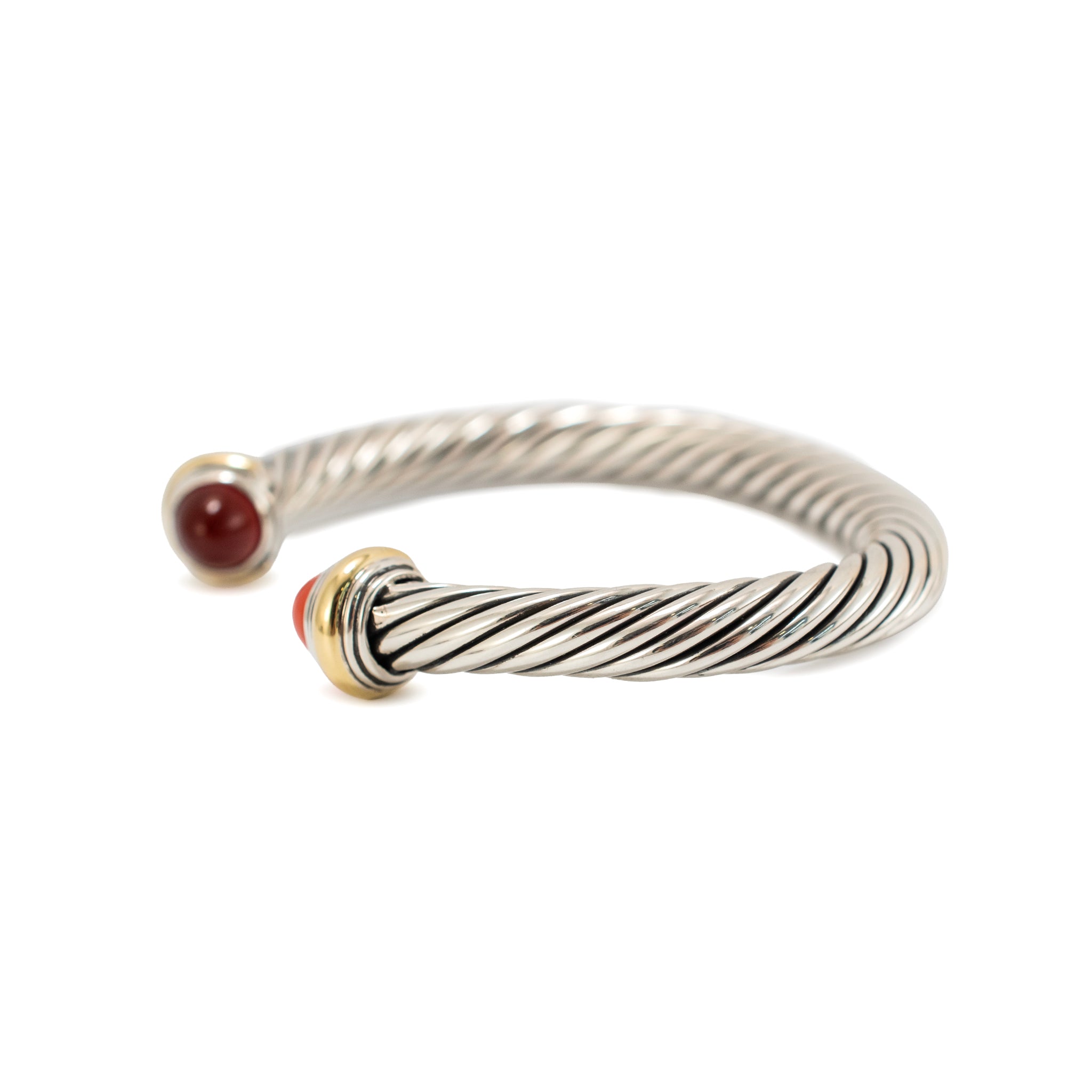 David Yurman Classic Cable 7MM 18K Yg 925 Silver Carnelian Bangle Cuff Bracelet