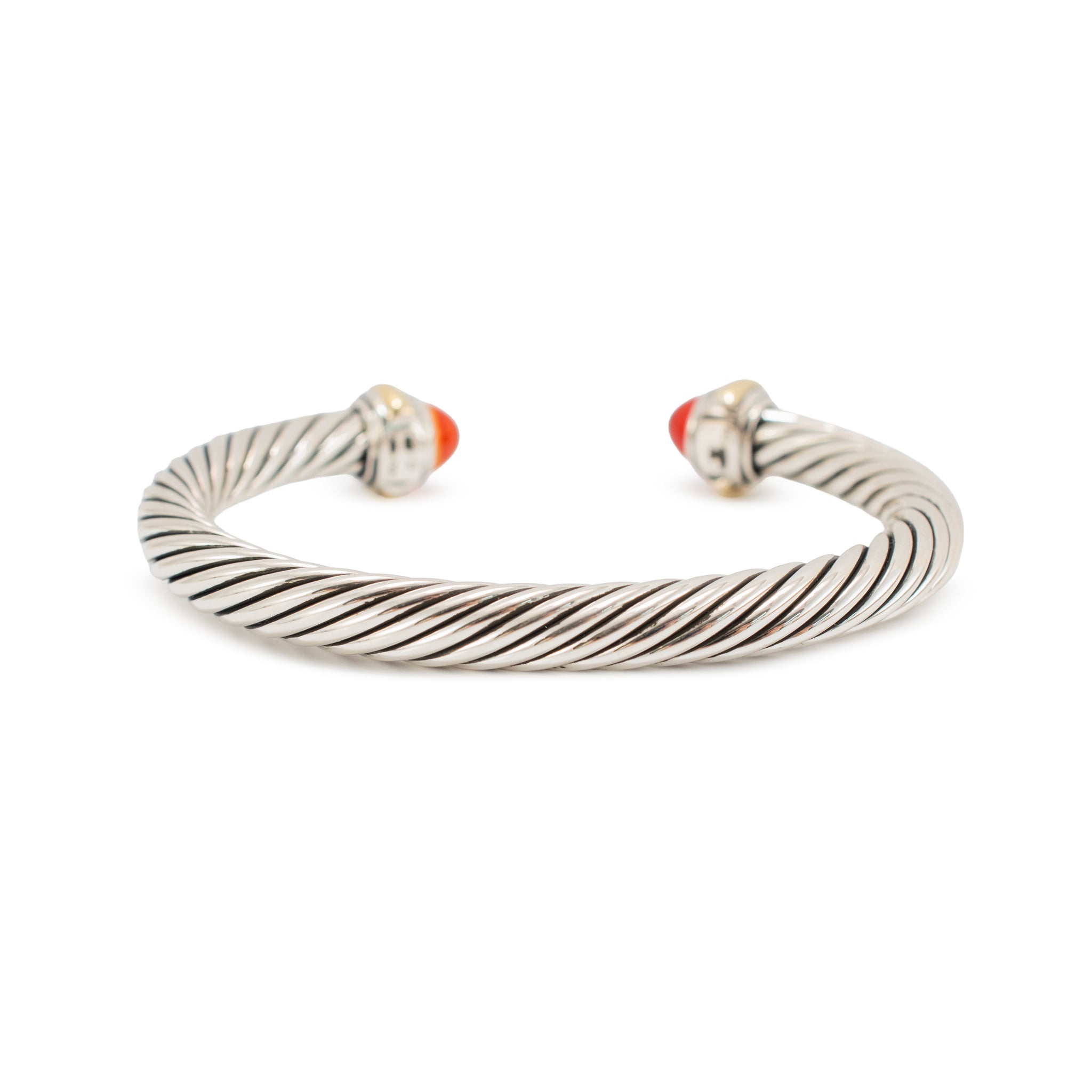 David Yurman Classic Cable 7MM 18K Yg 925 Silver Carnelian Bangle Cuff Bracelet