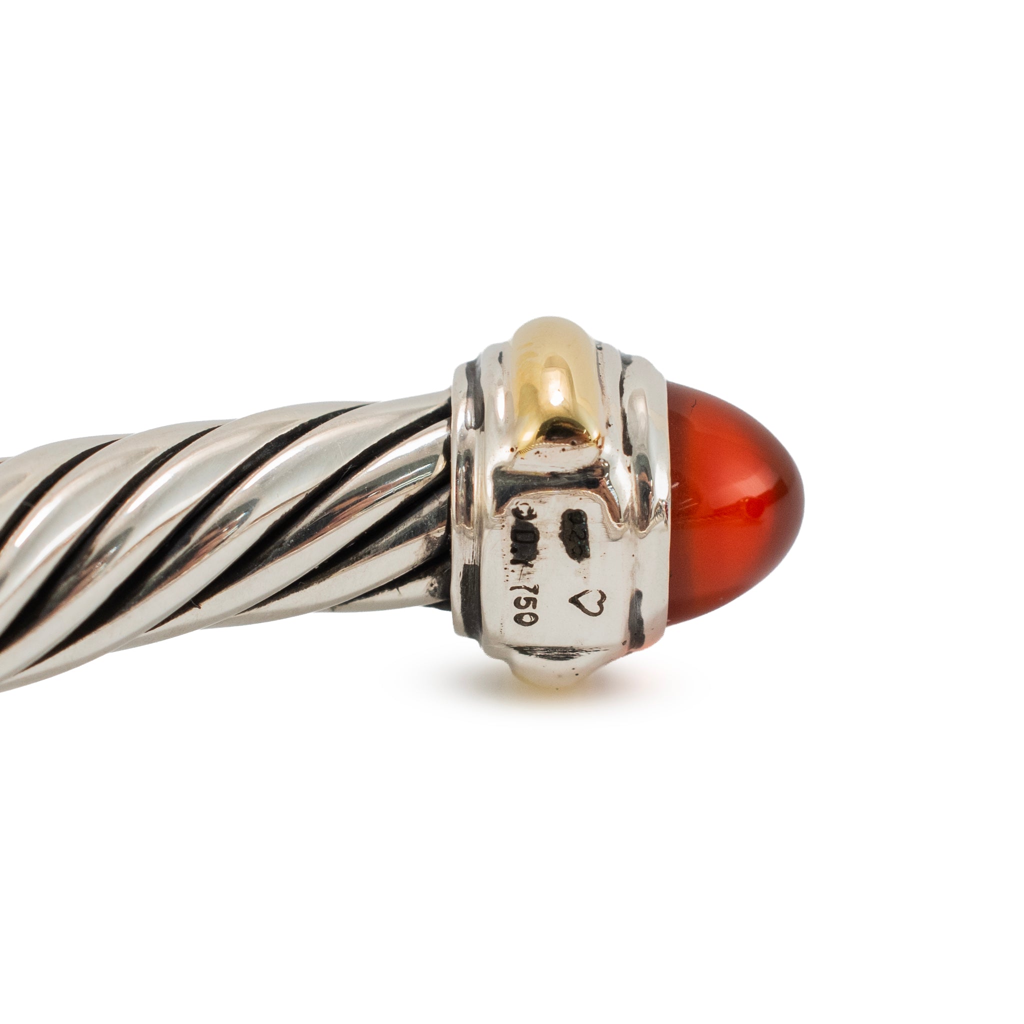 David Yurman Classic Cable 7MM 18K Yg 925 Silver Carnelian Bangle Cuff Bracelet