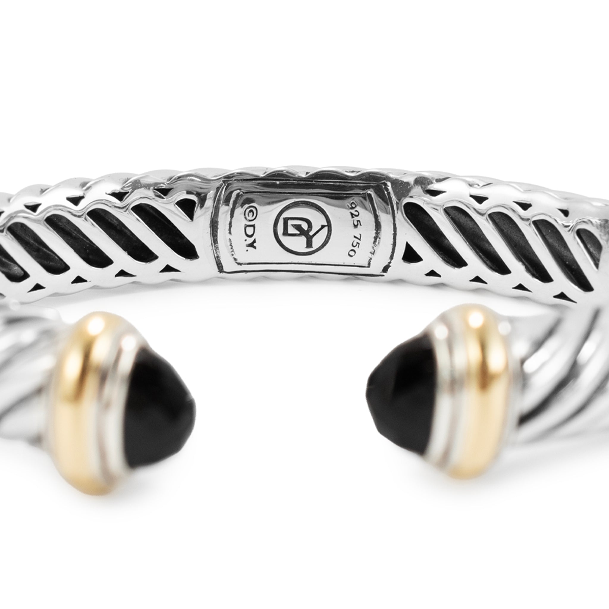 David Yurman Classic Hinged Cable 10MM 18K Yg 925 Ss Onyx Cuff Bangle Bracelet