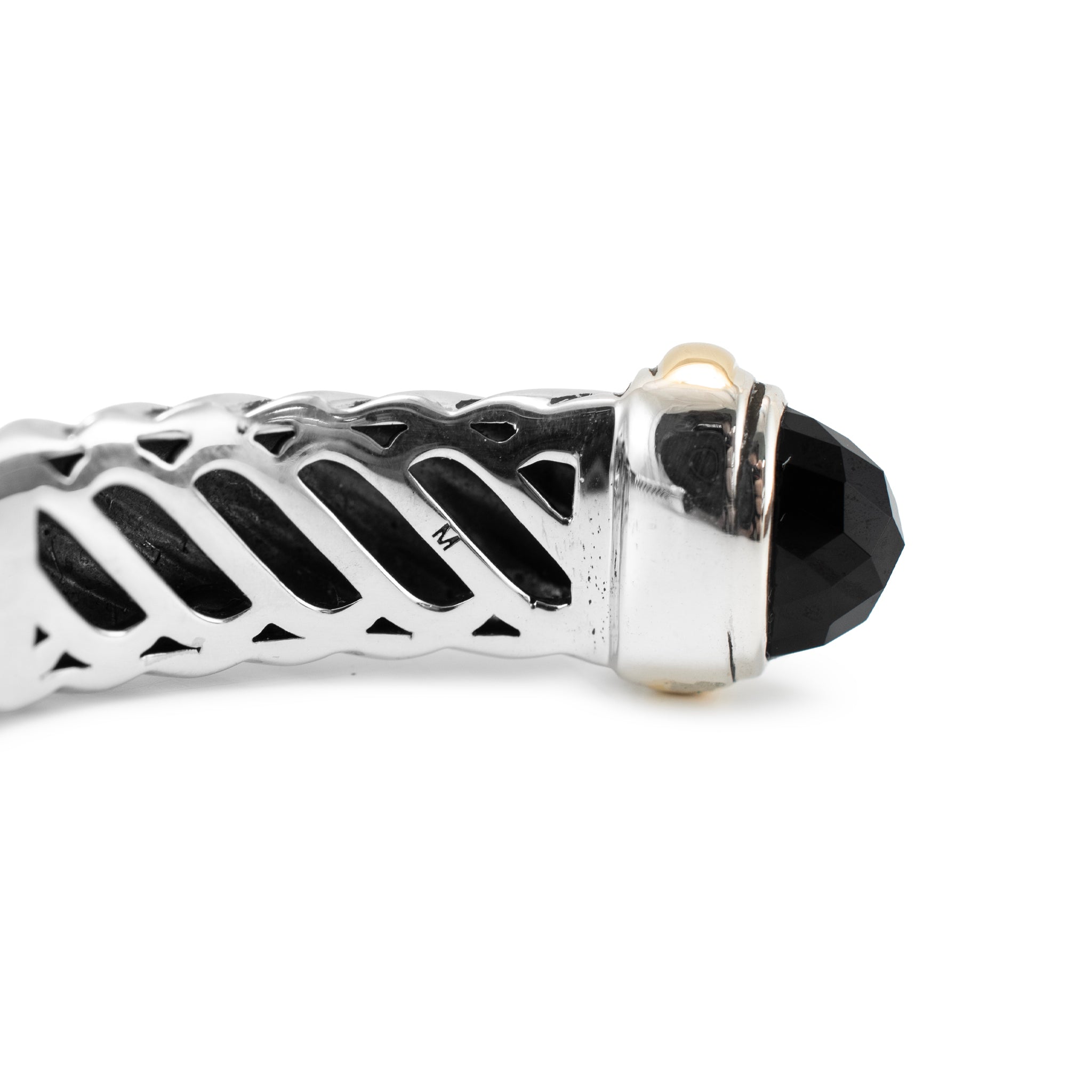 David Yurman Classic Hinged Cable 10MM 18K Yg 925 Ss Onyx Cuff Bangle Bracelet