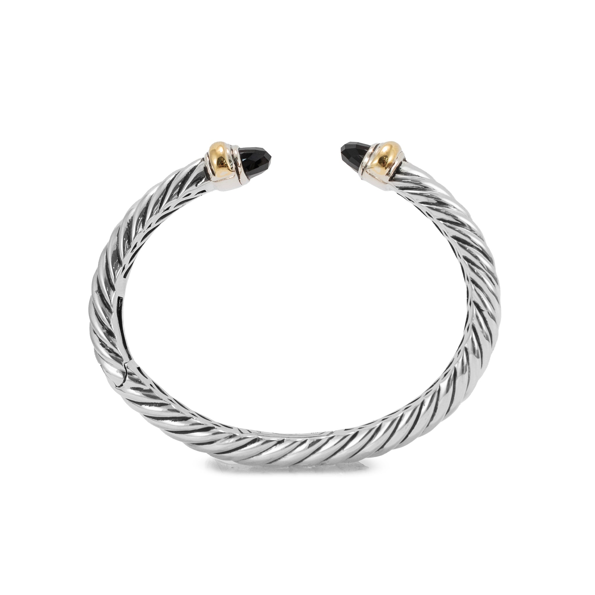 David Yurman Classic Hinged Cable 10MM 18K Yg 925 Ss Onyx Cuff Bangle Bracelet
