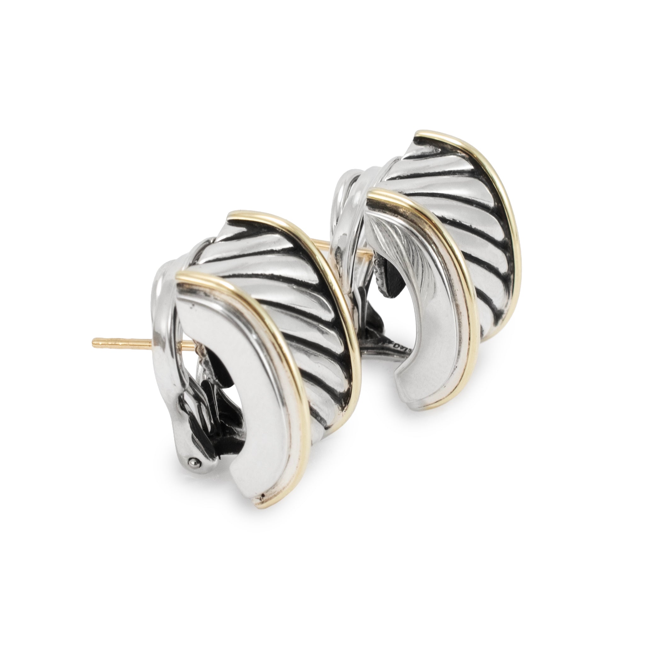 David Yurman 14K Yellow Gold & 925 Silver Classics Cigar Huggie Clip-on Earrings
