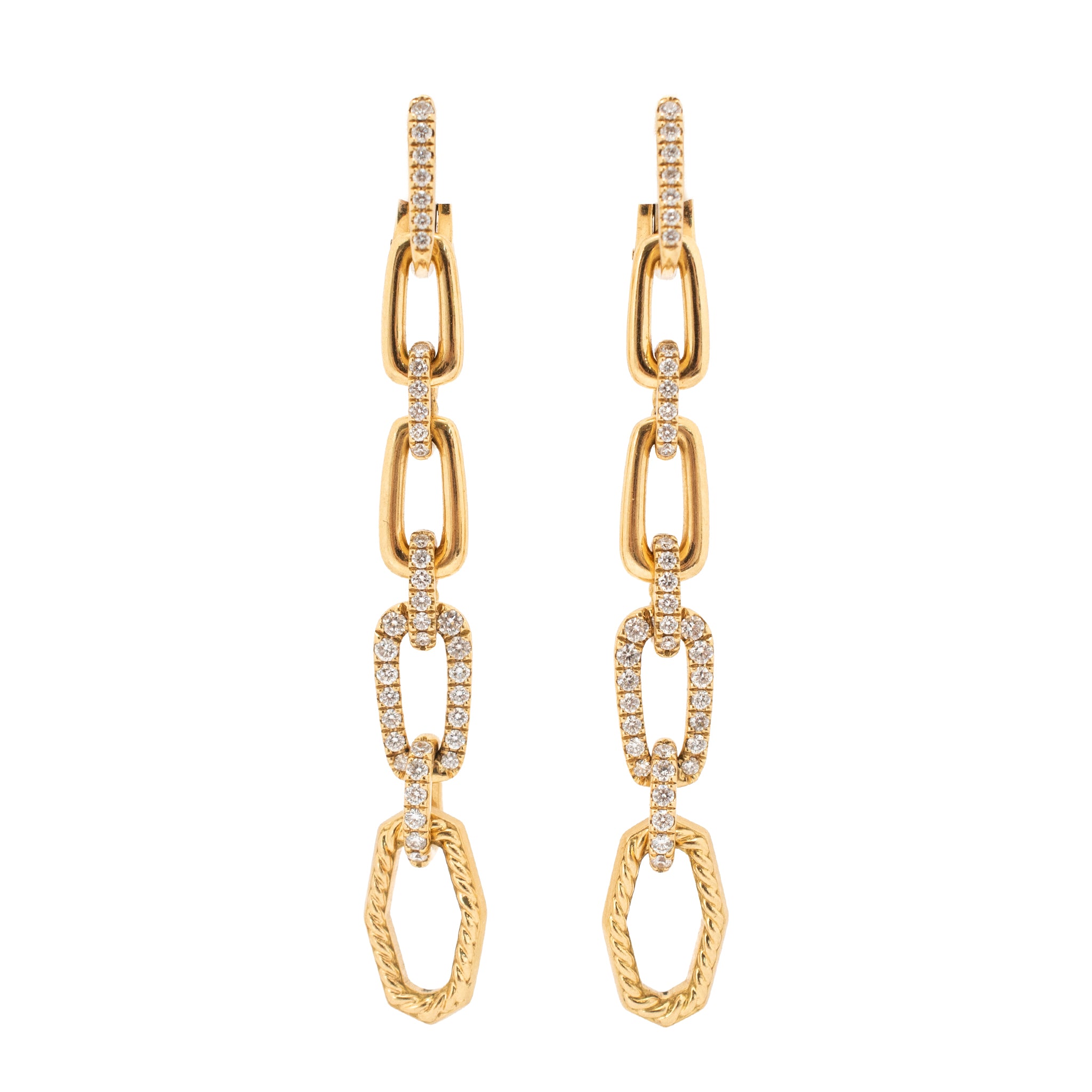 David Yurman 18K Yellow Gold Pave Diamond Multi-Link Dangle Drop Earrings