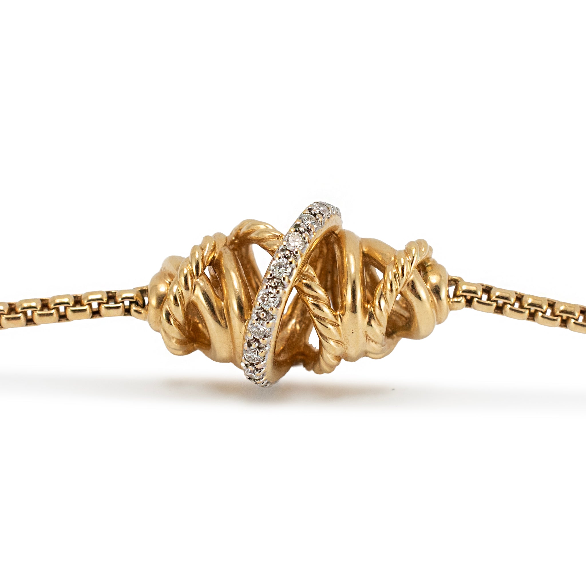 David Yurman Crossover 18K Yellow Gold Pave Diamond Station Long Chain Necklace