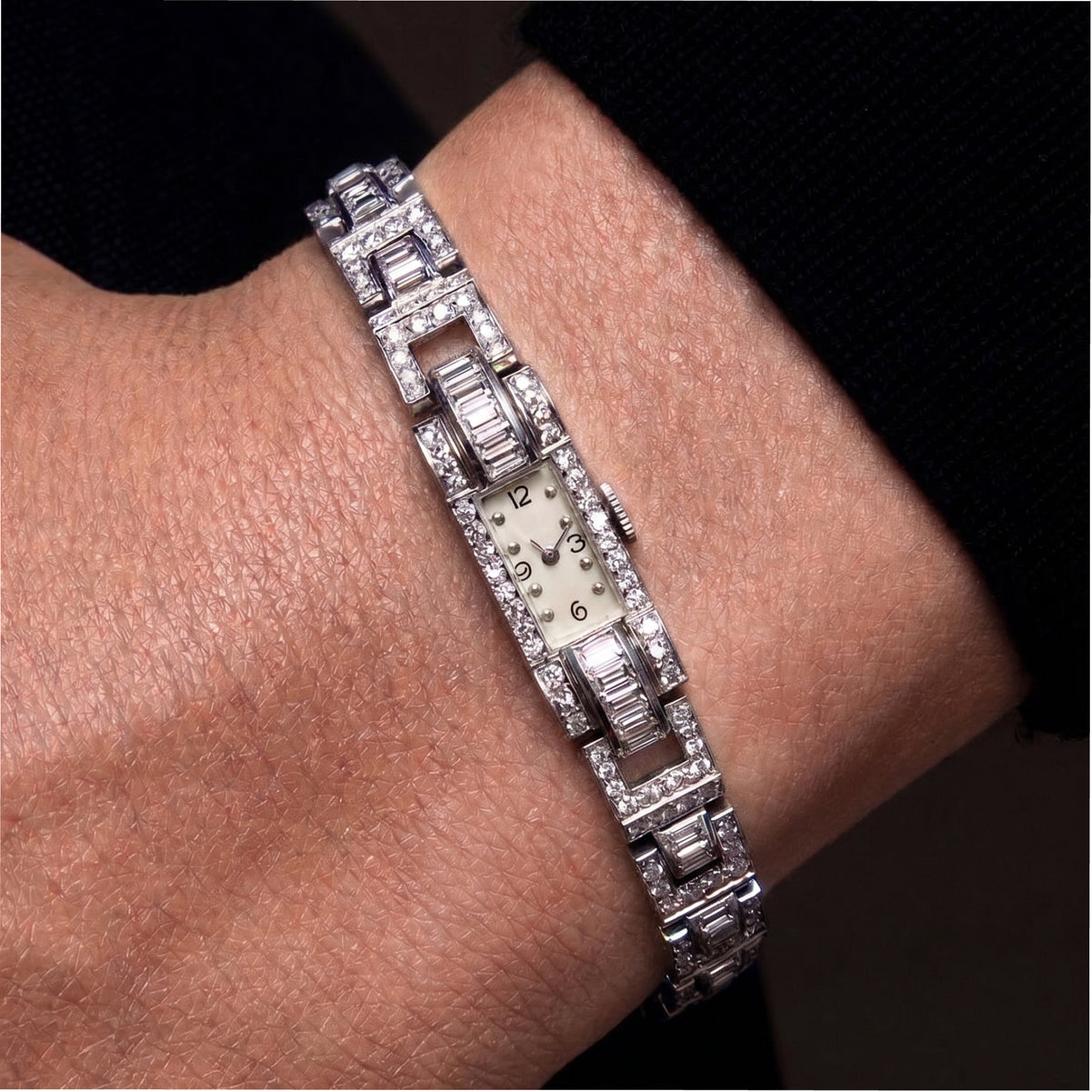 Ladies Art Deco Platinum Blancpain 10MM 7.40ctw Diamond Vintage Manual Watch