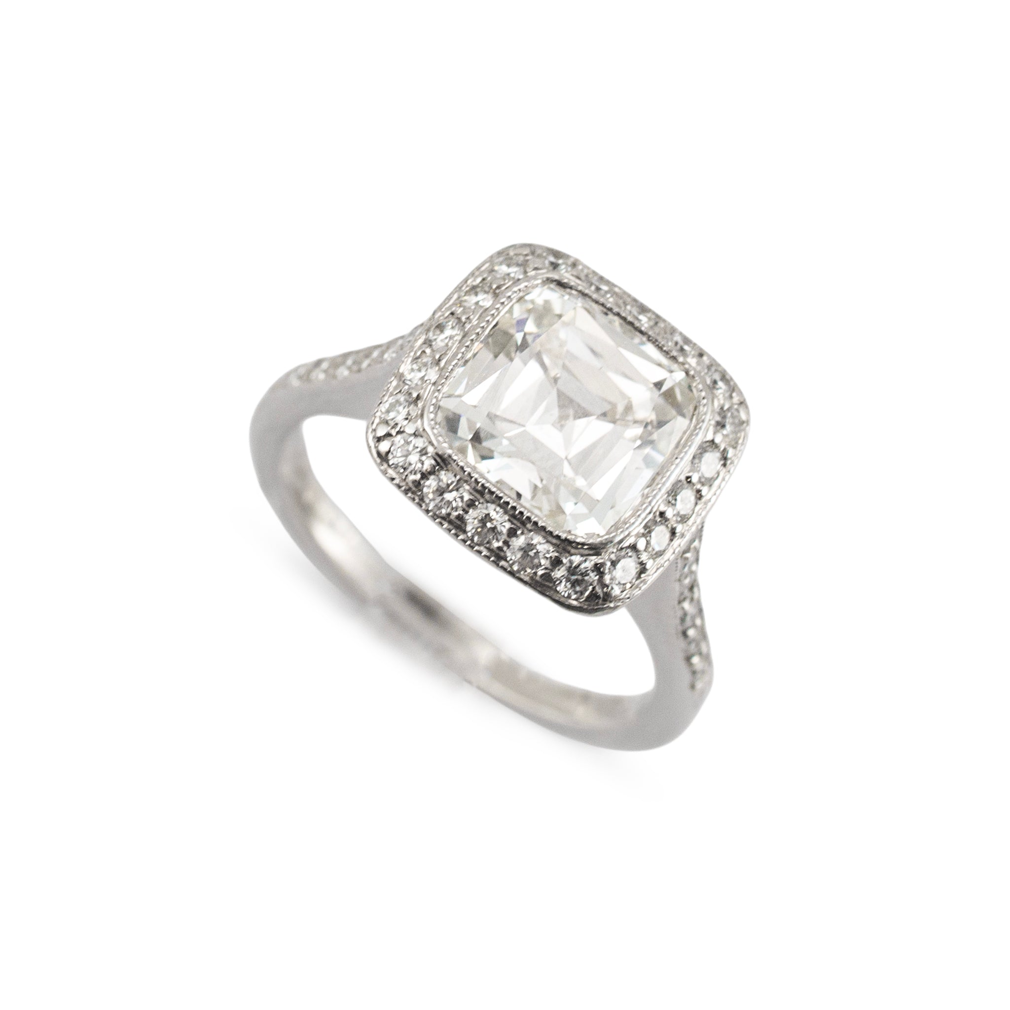 Tiffany & Co. PT950 2.73ctw Cushion Cut Diamond Halo Engagement Ring