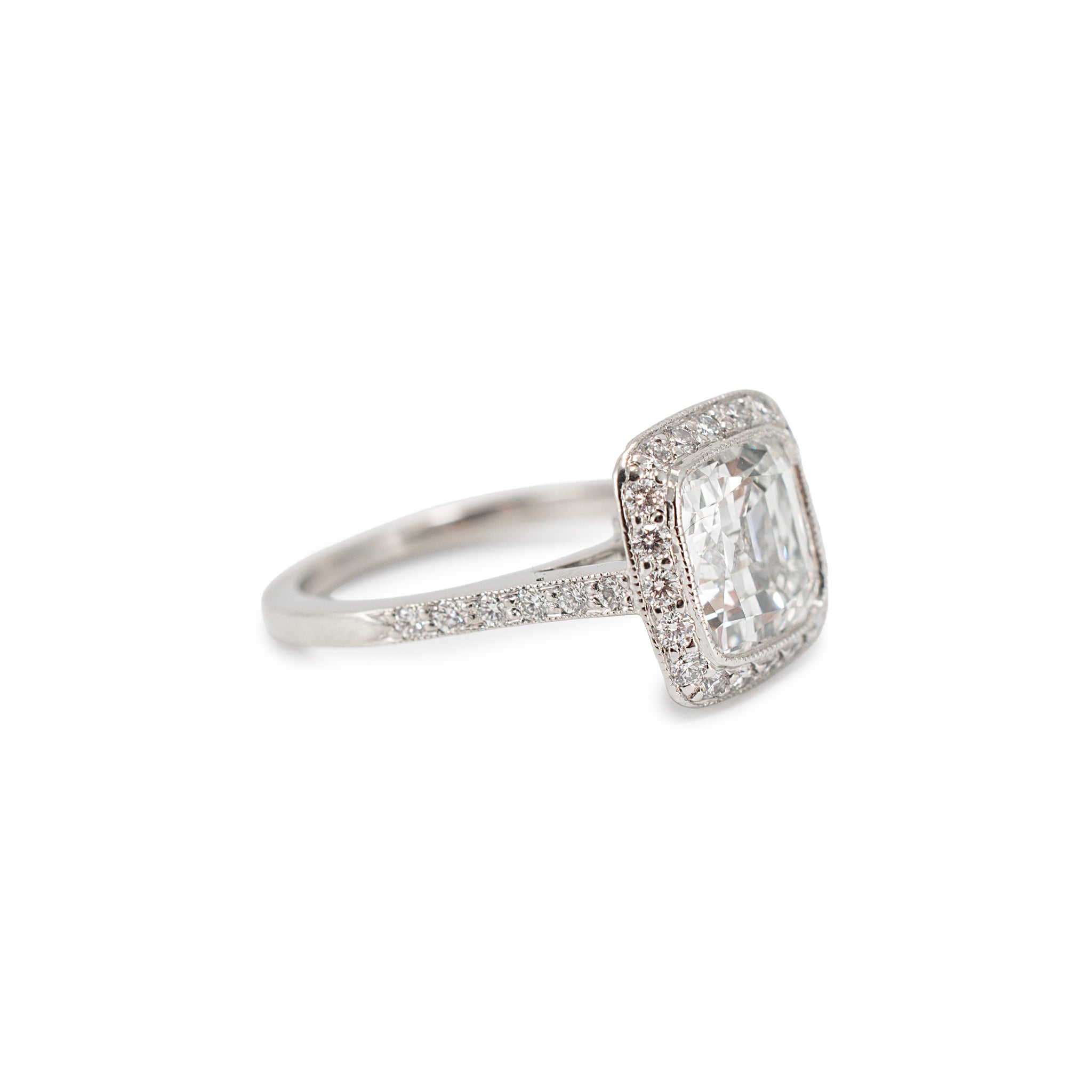 Tiffany & Co. PT950 2.73ctw Cushion Cut Diamond Halo Engagement Ring