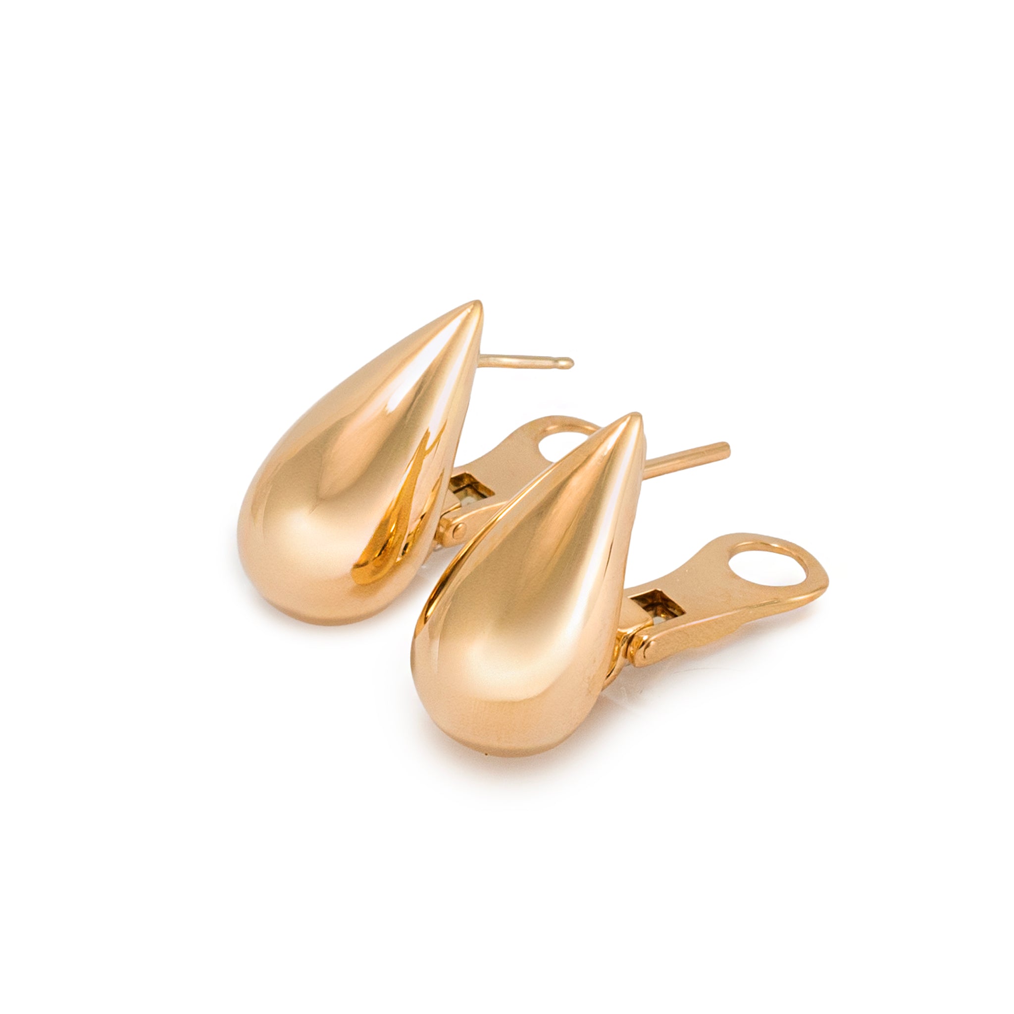 Vintage Fred Paris 18K Yellow Gold Large Teardrop Clip-on Earrings