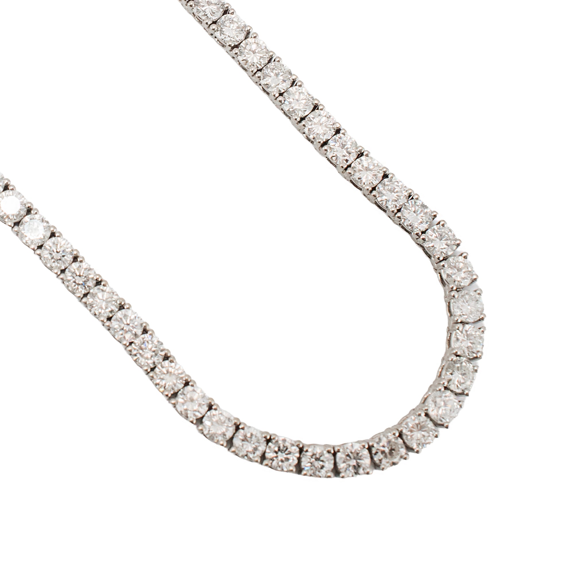 14K White Gold 14.44ct Round Diamond 4 Prongs Princess Chain Tennis Necklace