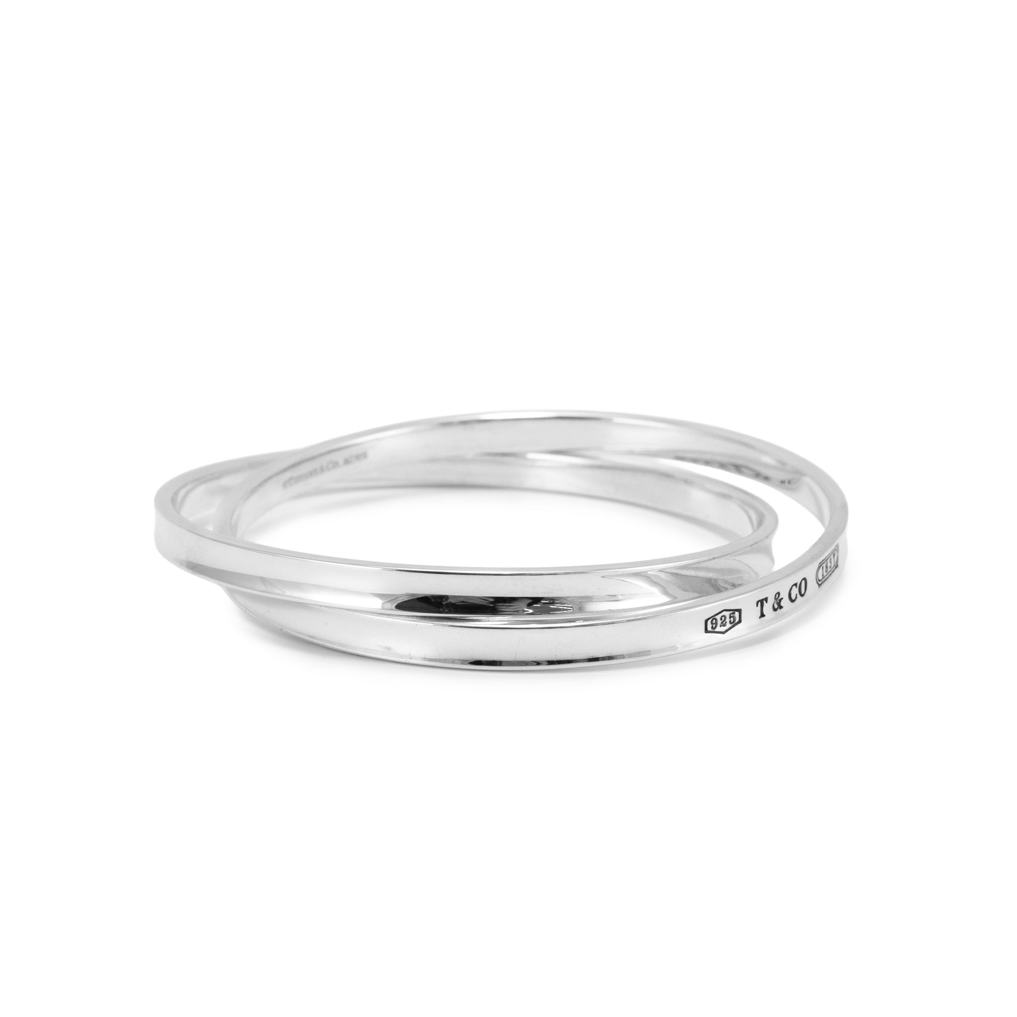 Tiffany & Co 1837 Interlocking 925 Sterling Silver Double Bangle Bracelet
