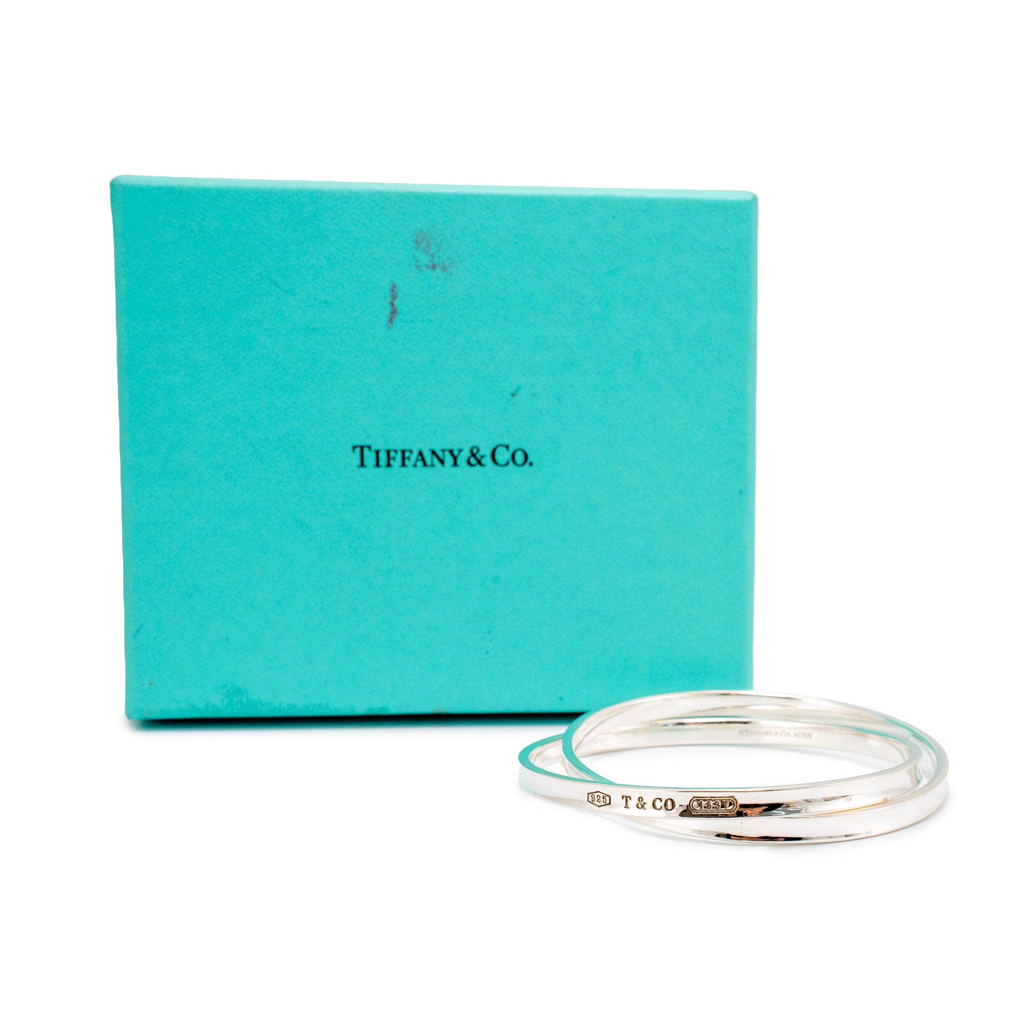 Tiffany & Co 1837 Interlocking 925 Sterling Silver Double Bangle Bracelet