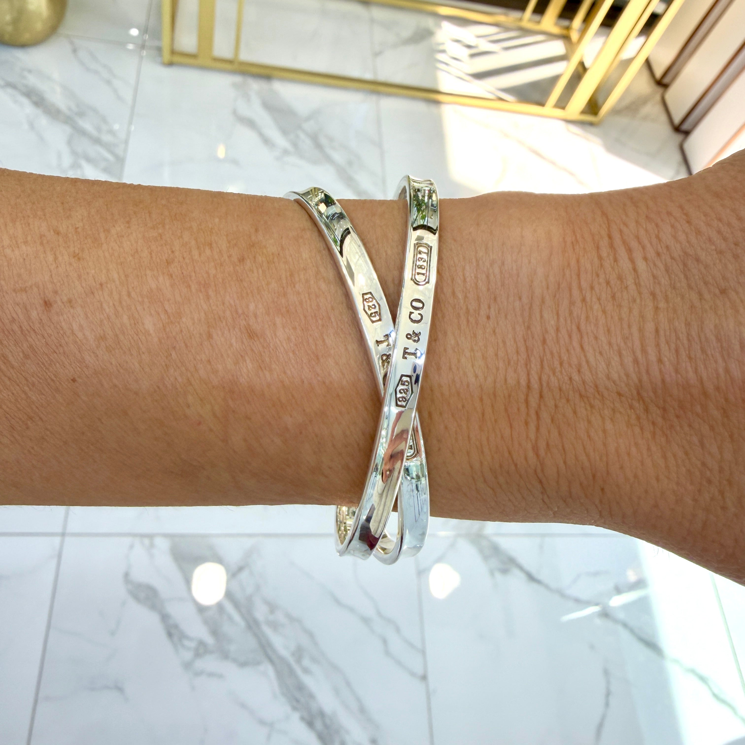 Tiffany & Co 1837 Interlocking 925 Sterling Silver Double Bangle Bracelet