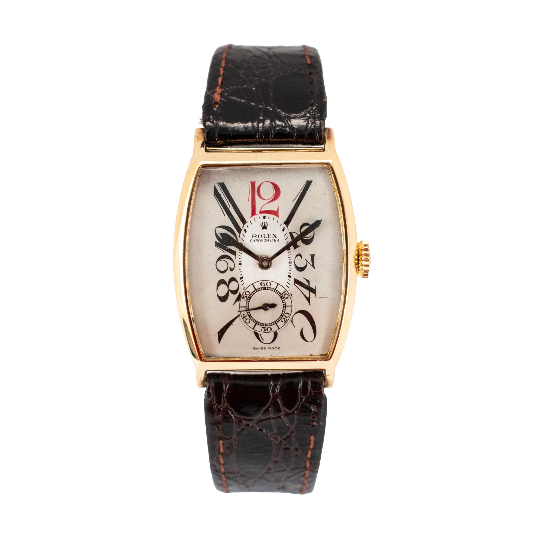 Antique Art-Deco Rolex 26mmx38mm Tonneau Sub Seconds Arabic 9K Gold Manual Vintage Watch