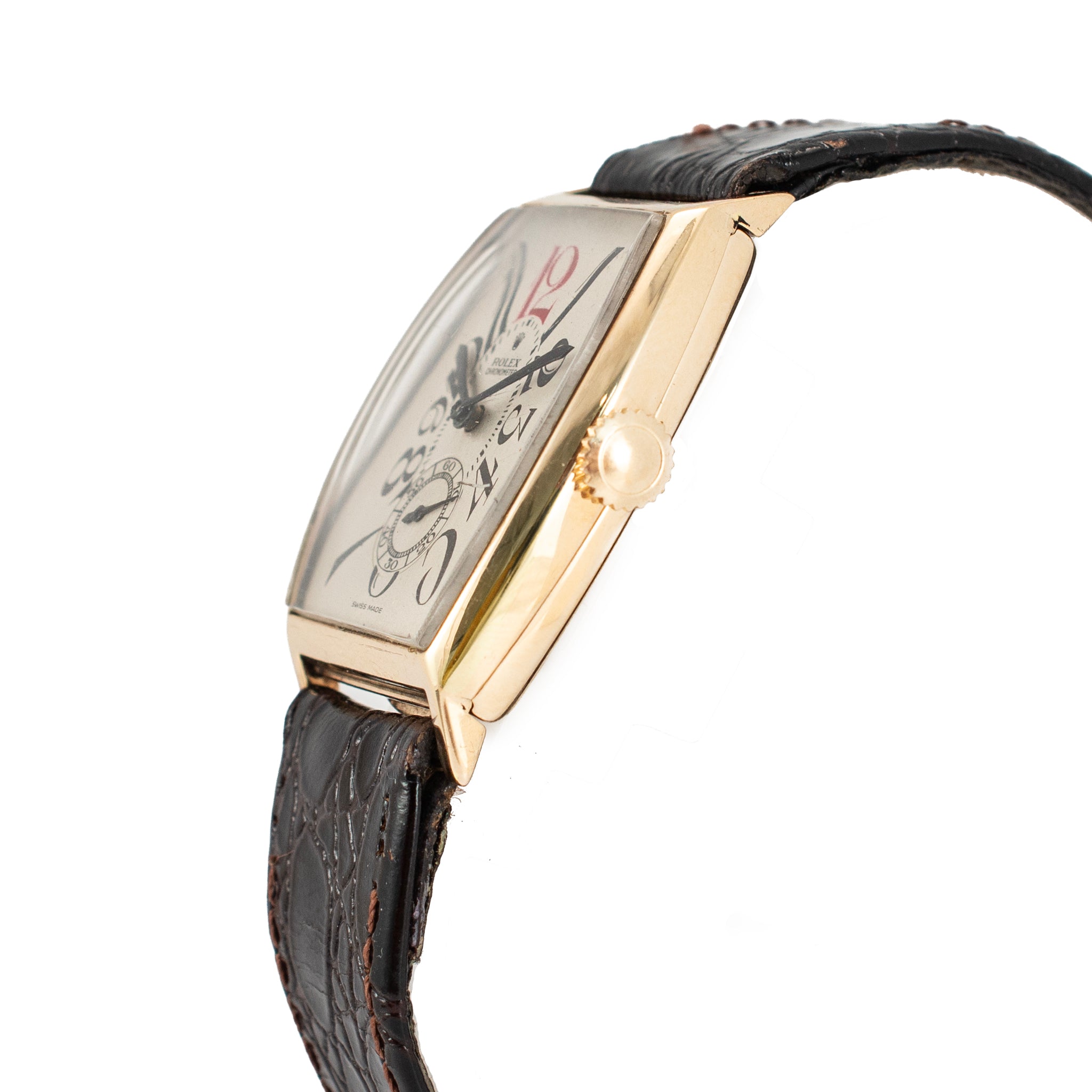 Antique Art-Deco Rolex 26mmx38mm Tonneau Sub Seconds Arabic 9K Gold Manual Vintage Watch