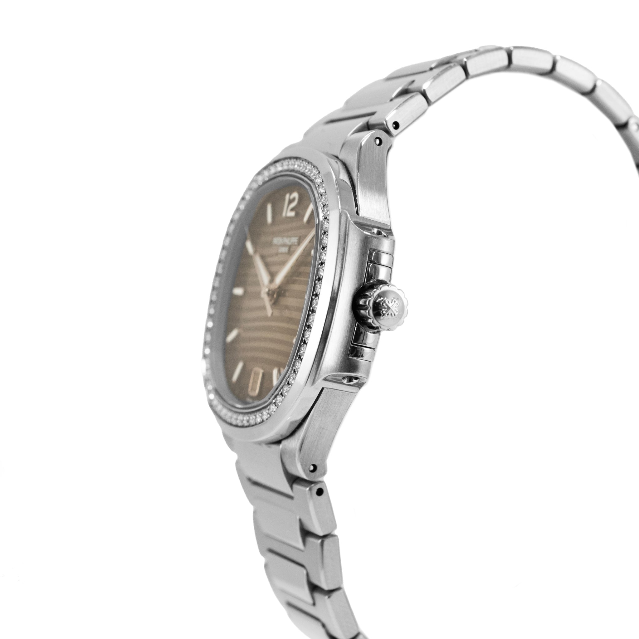 Ladies Patek Philippe Nautilus 35.2mm 7118/1200A-011 Gray Diamond Steel Watch